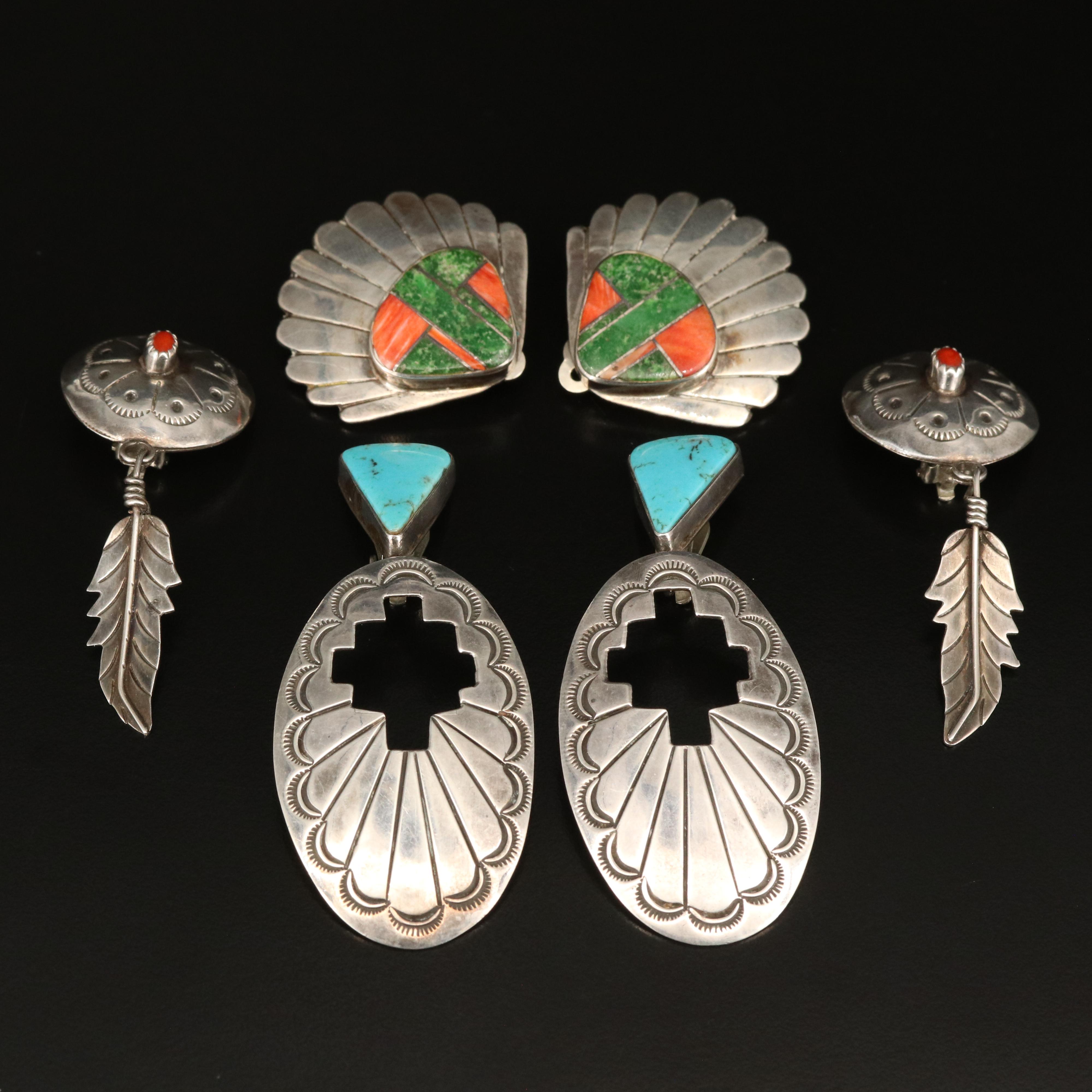 Sterling Coral, Turquoise and Spiny Oyster Earring Selection