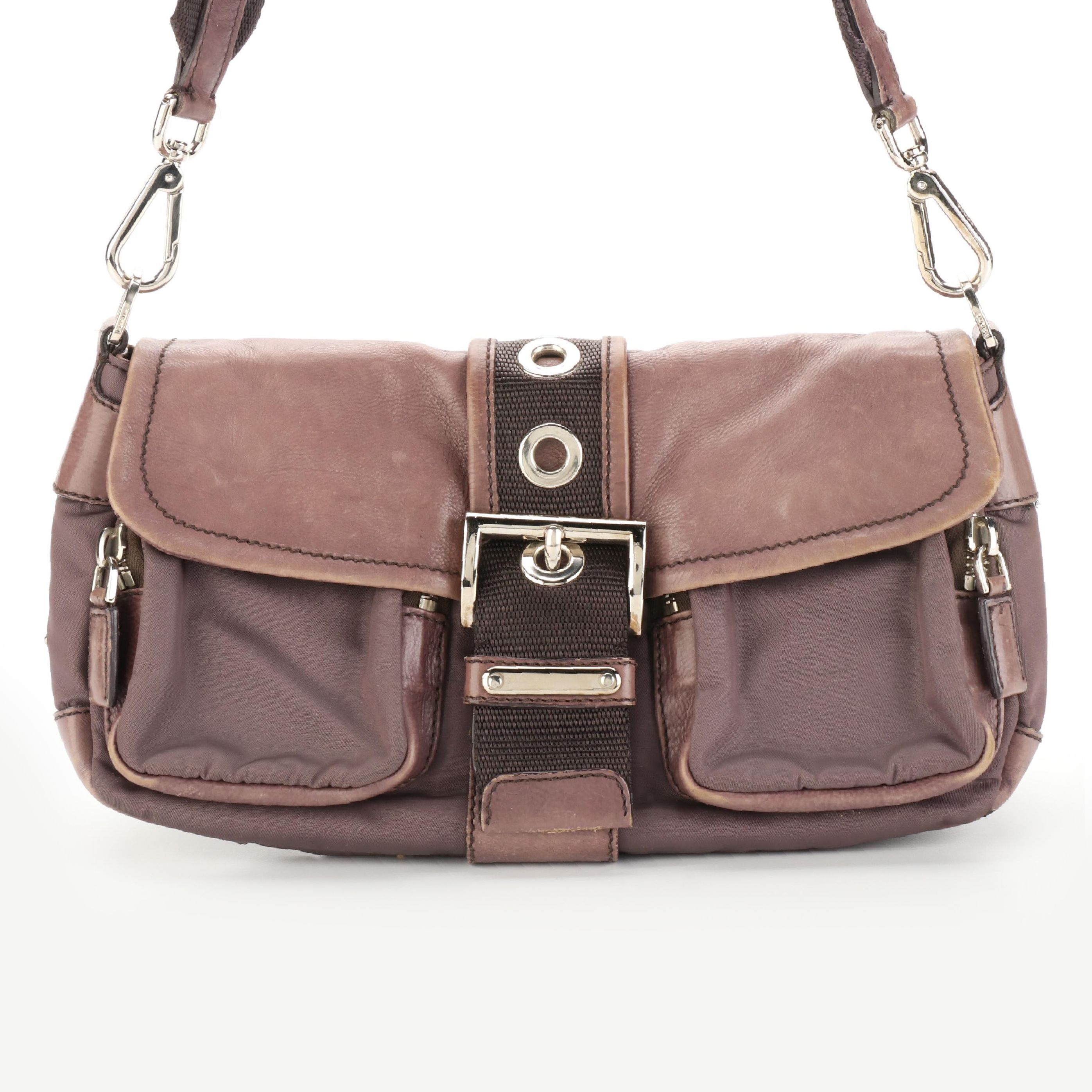 Prada Buckle Bag with Two Front Pockets in Nylon and Leather