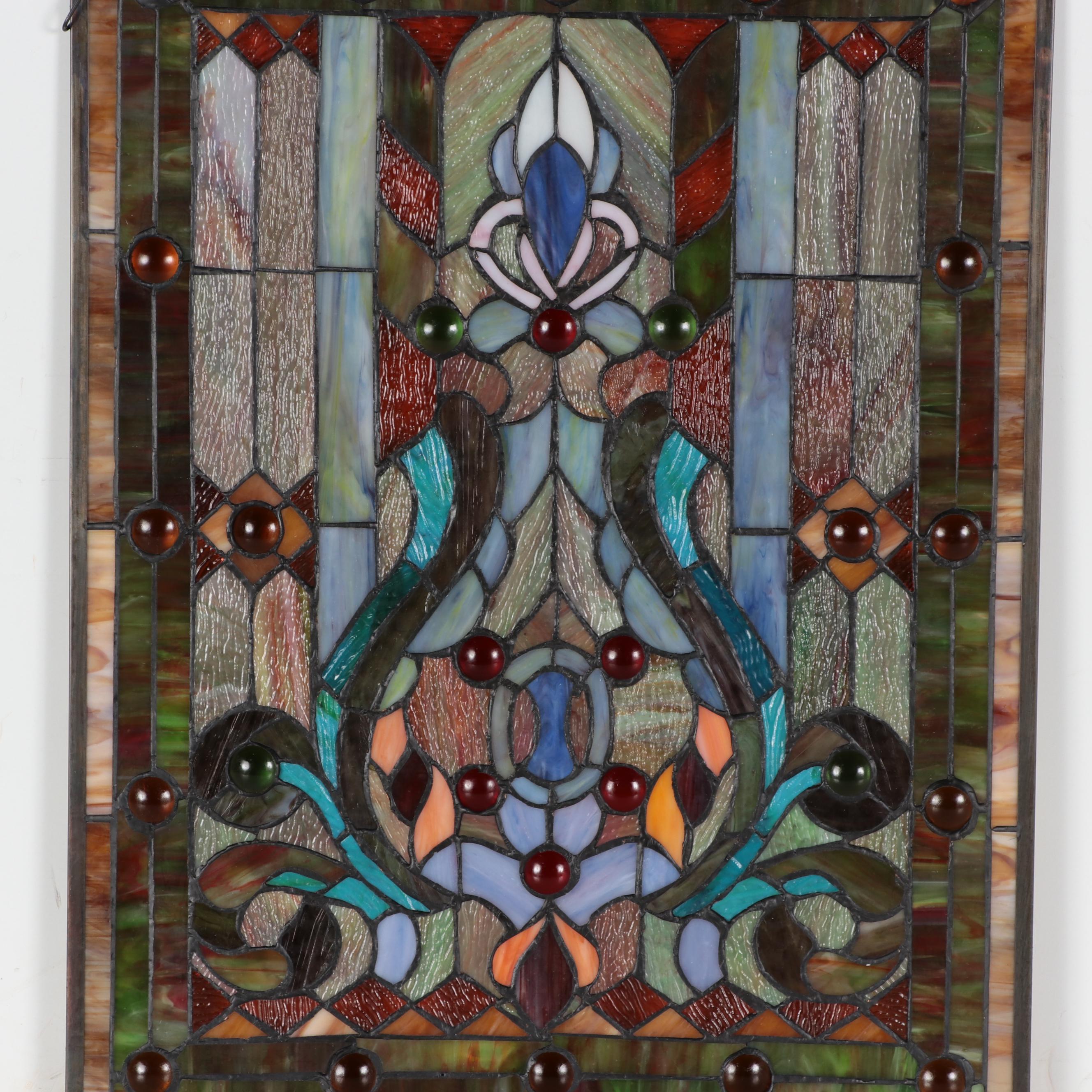 Floral Decorative Stained Glass Hanging, Circa 2000