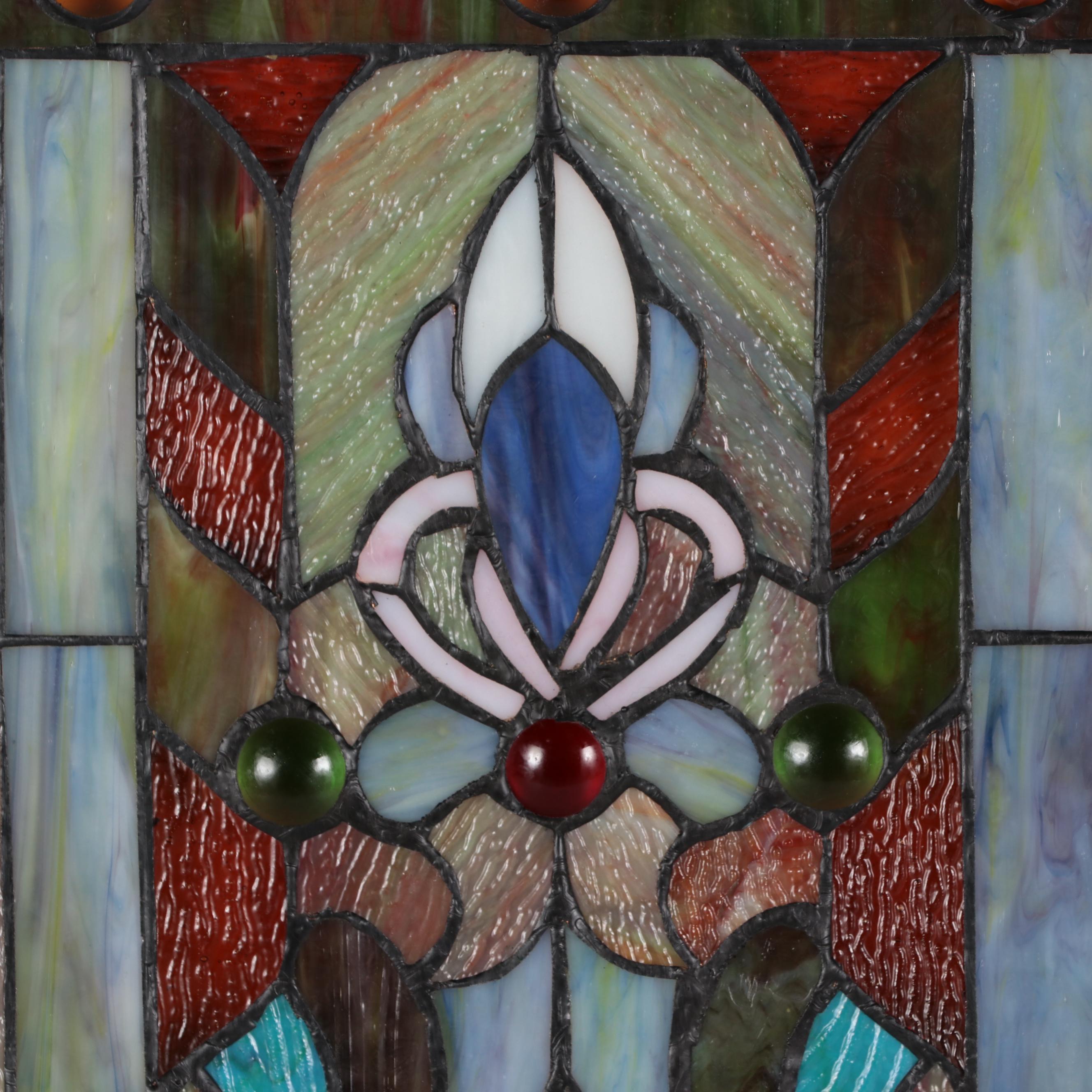 Floral Decorative Stained Glass Hanging, Circa 2000