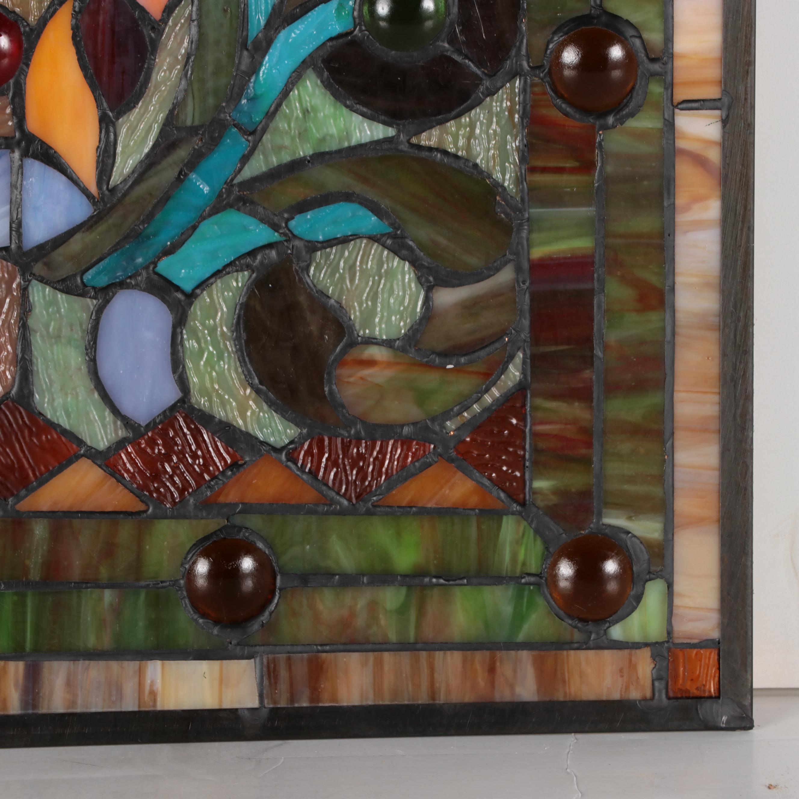 Floral Decorative Stained Glass Hanging, Circa 2000