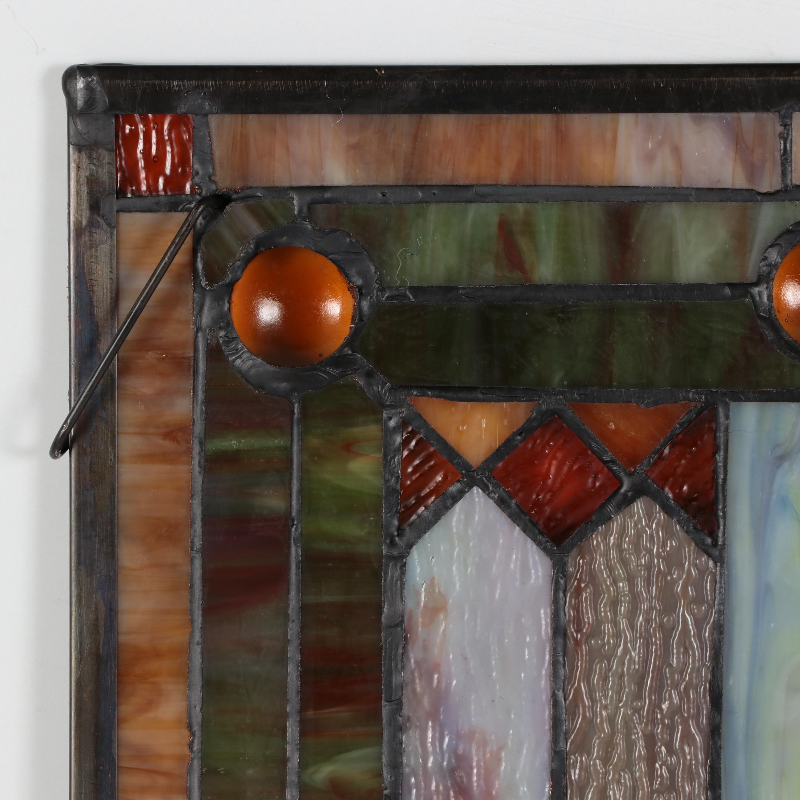 Floral Decorative Stained Glass Hanging, Circa 2000