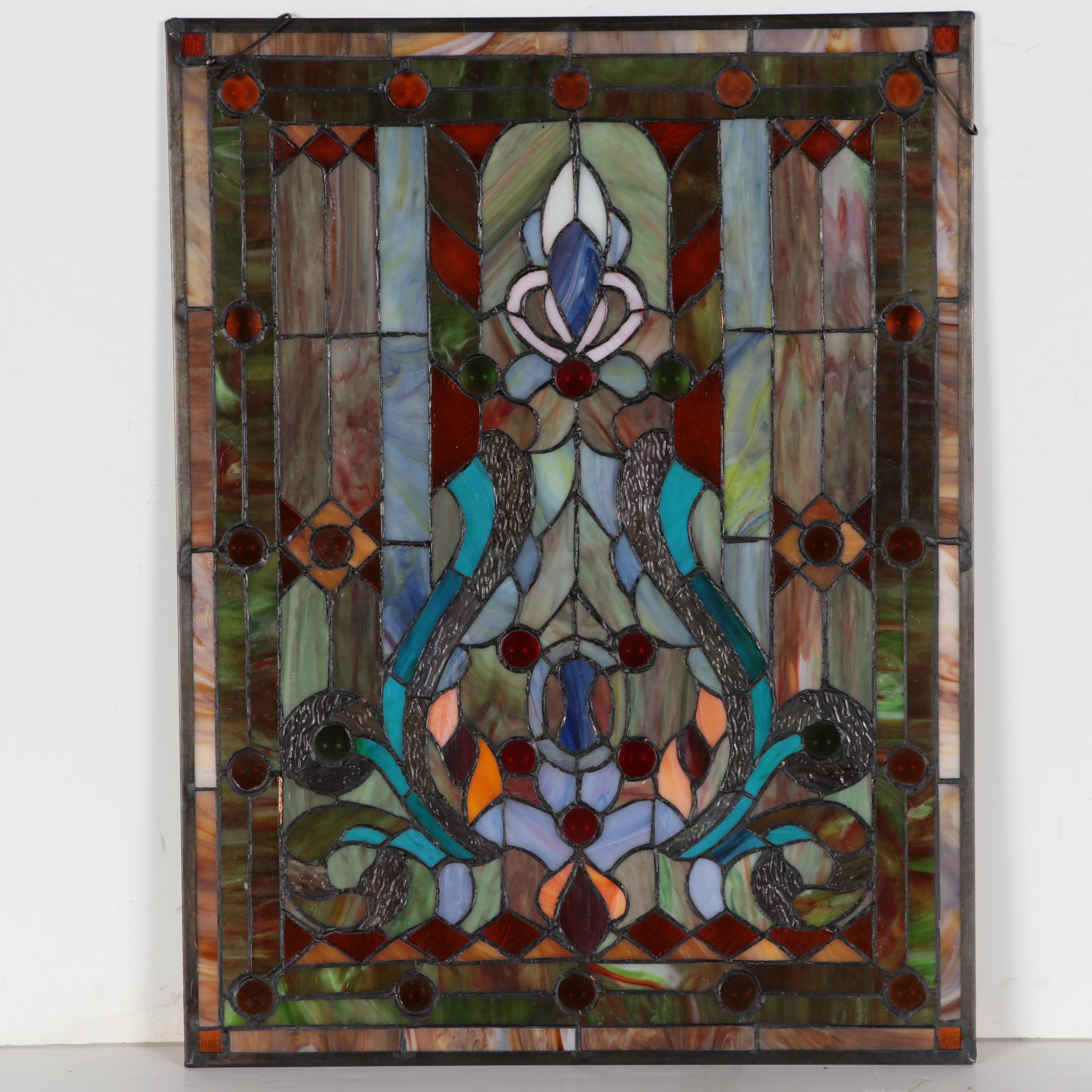 Floral Decorative Stained Glass Hanging, Circa 2000