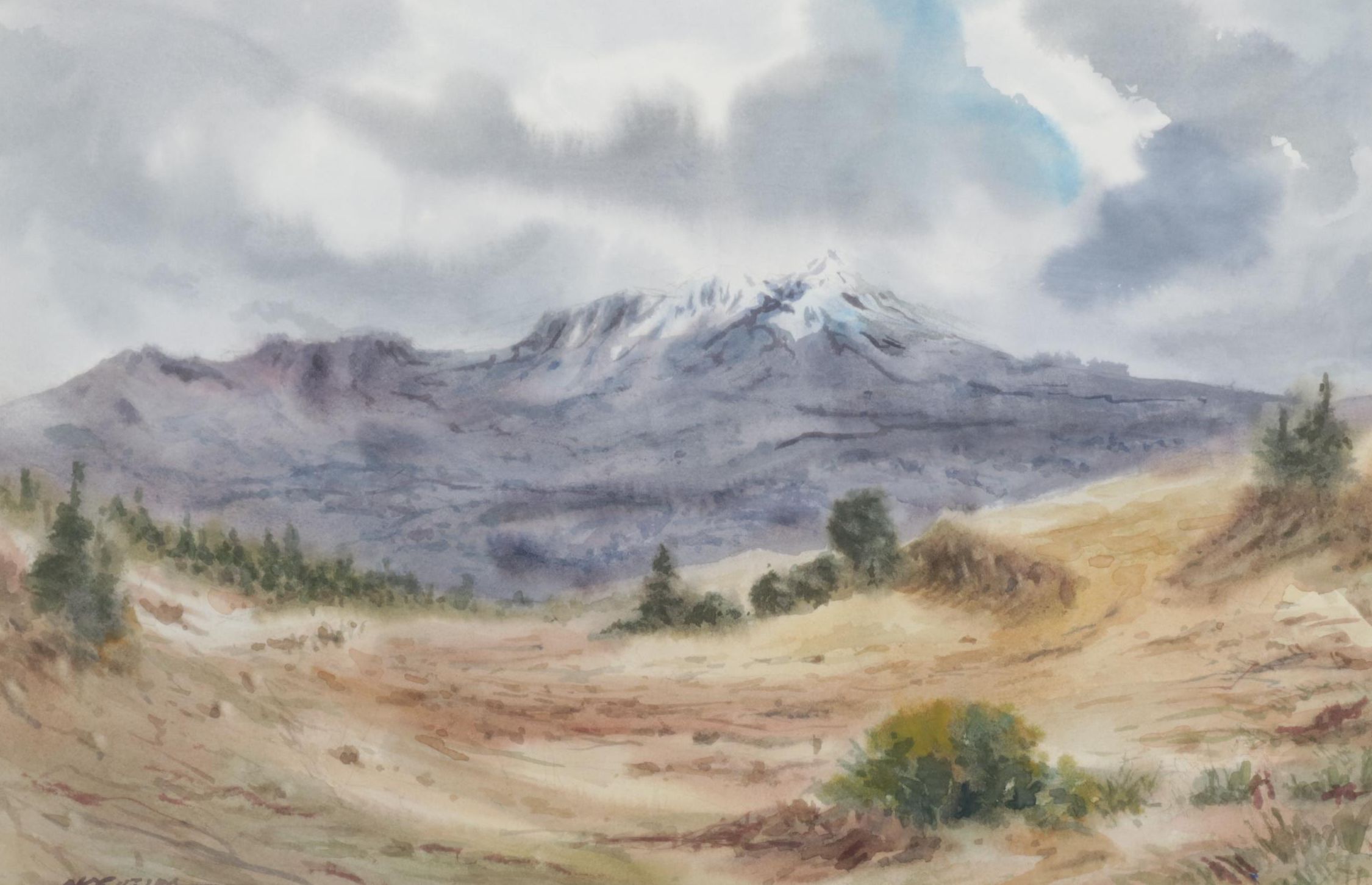 Benito Nogueira Ruiz Watercolor Painting "Vista del Nevado de Toluca," 1997