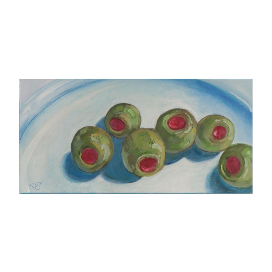 Monica Cascio Oil Painting "Olives on Porcelain," 2022