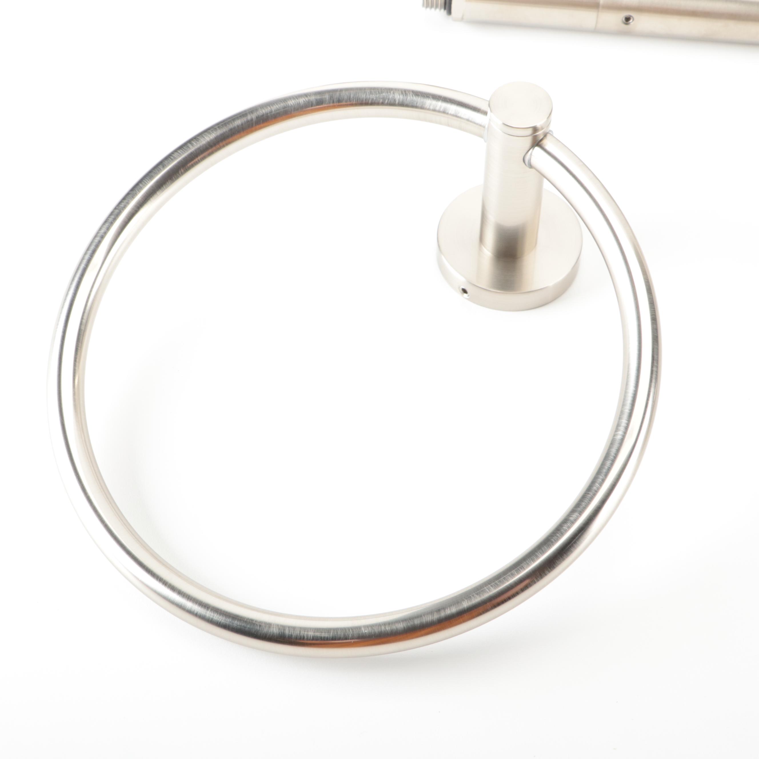 Brushed Nickel Wall-Mount Bathroom Faucet with Pop-Up Drain and Towel Ring