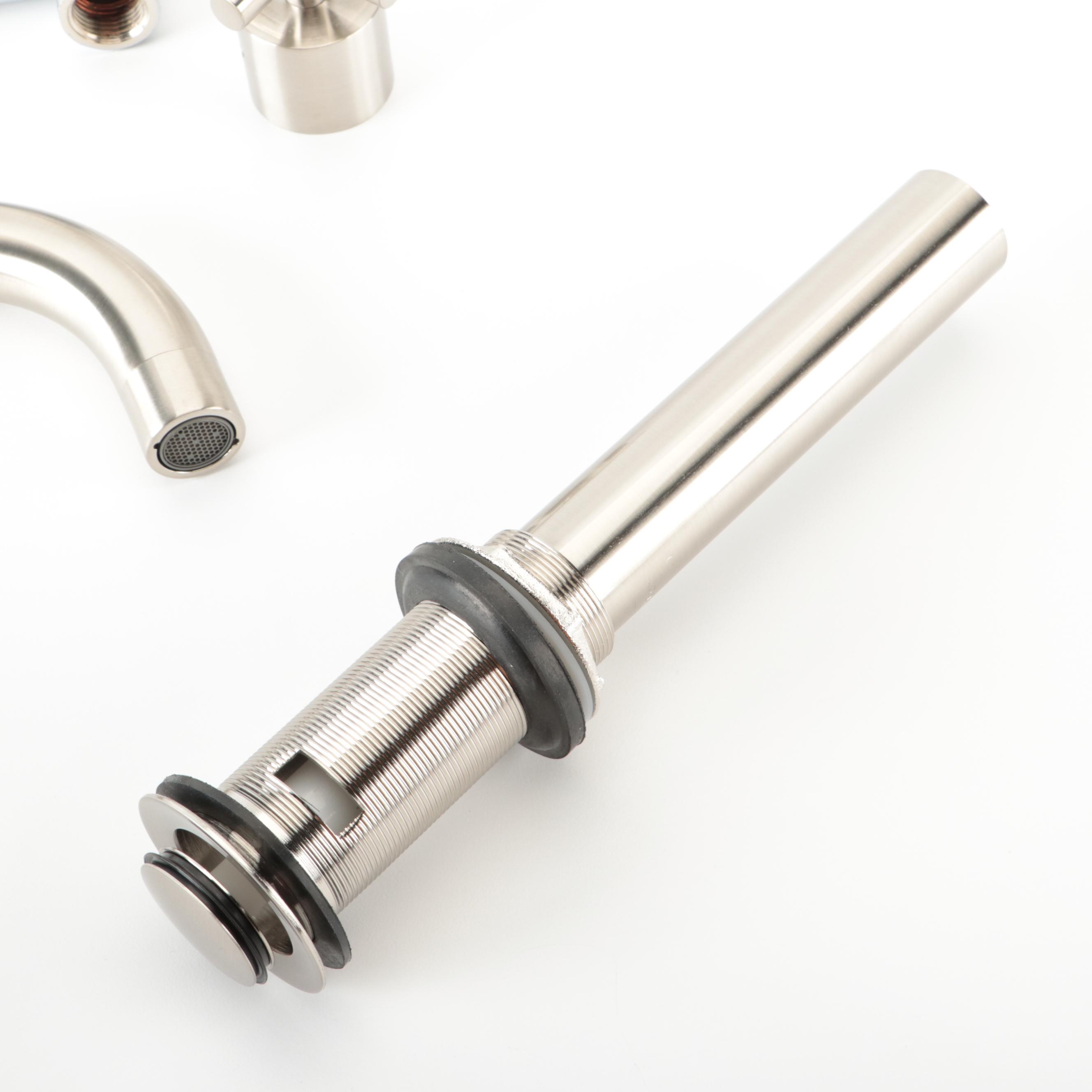 Brushed Nickel Wall-Mount Bathroom Faucet with Pop-Up Drain and Towel Ring