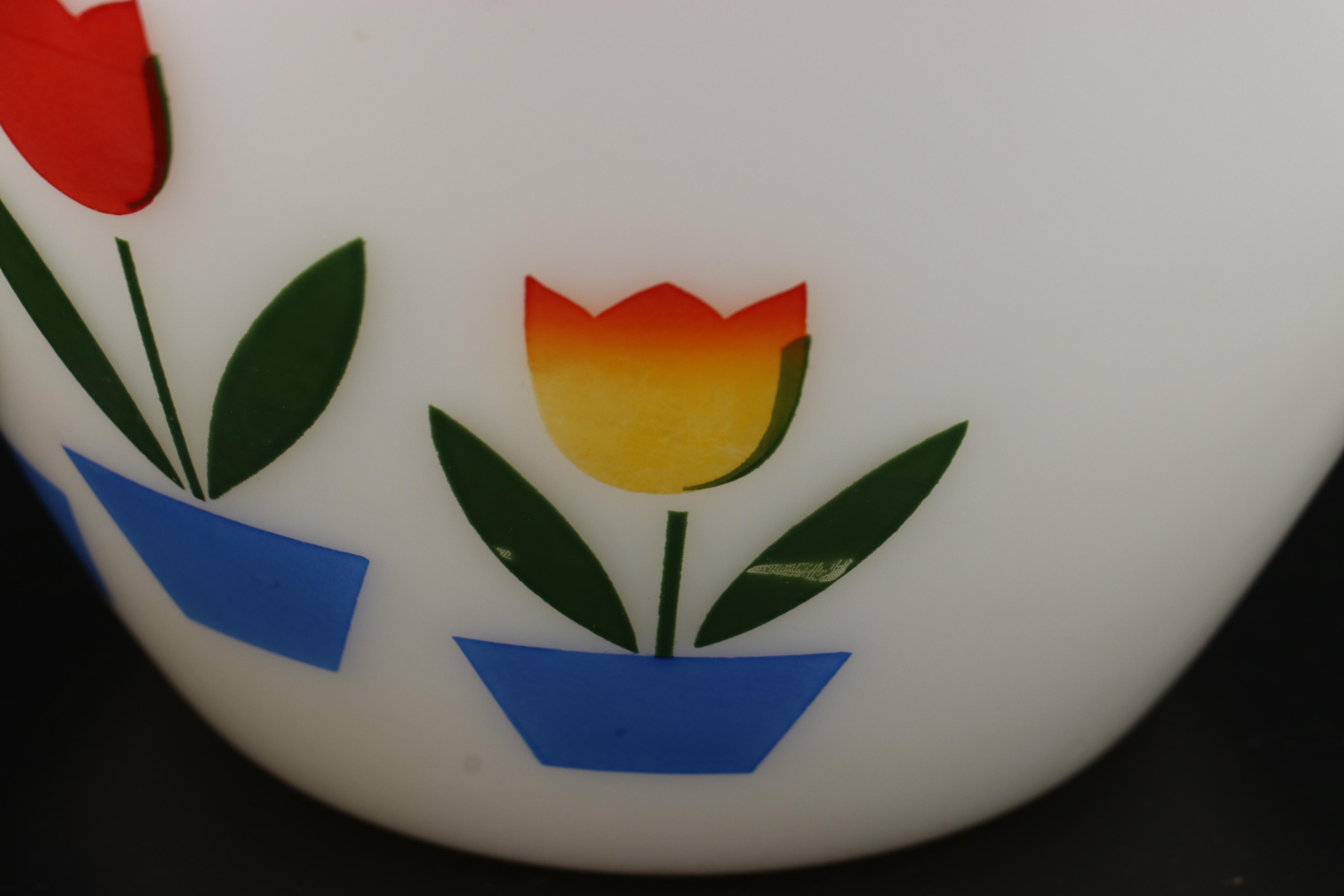 Anchor Hocking Fire-King "Tulip on White" Mixing Bowls, Drip Jars and Shakers