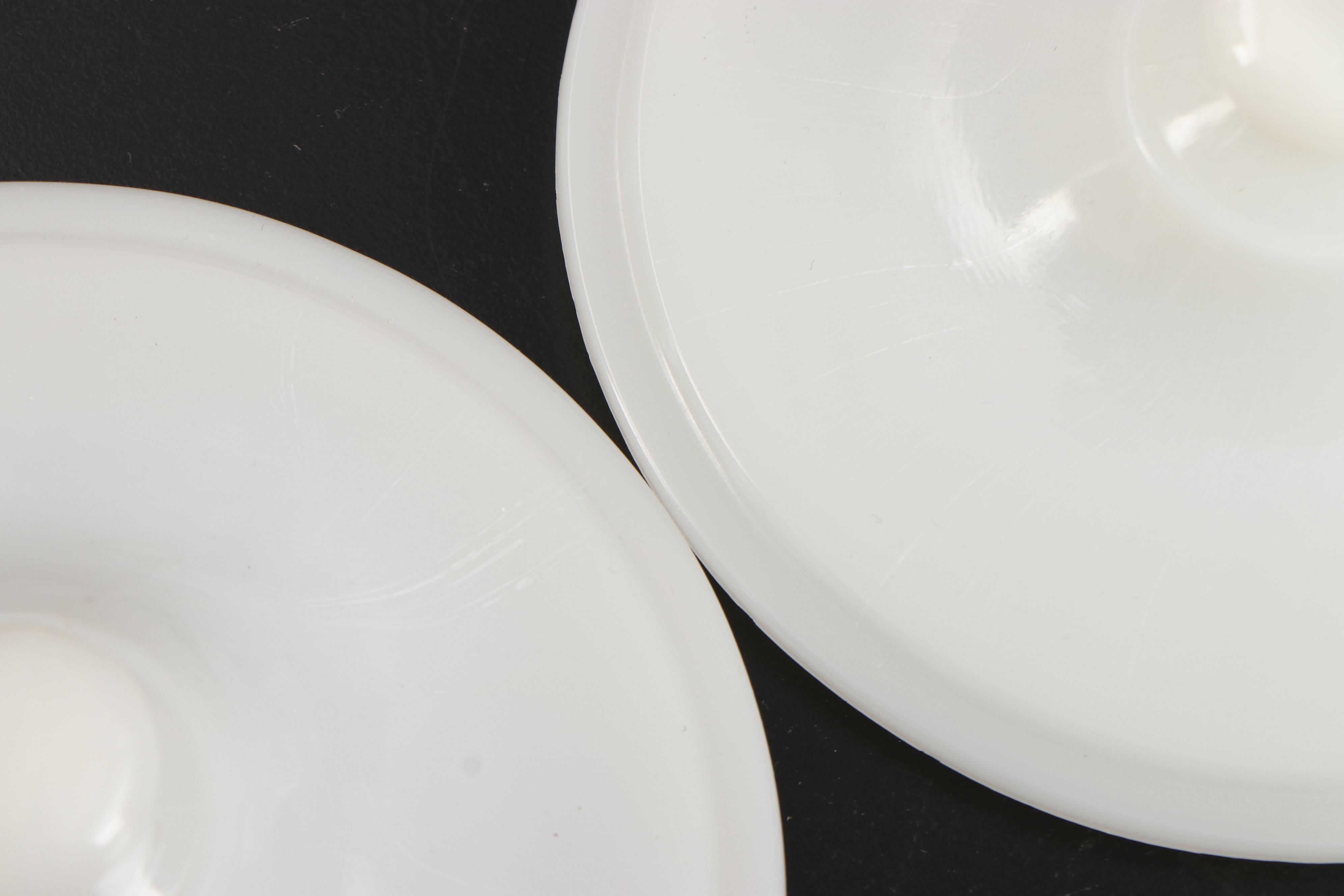 Anchor Hocking Fire-King "Tulip on White" Mixing Bowls, Drip Jars and Shakers