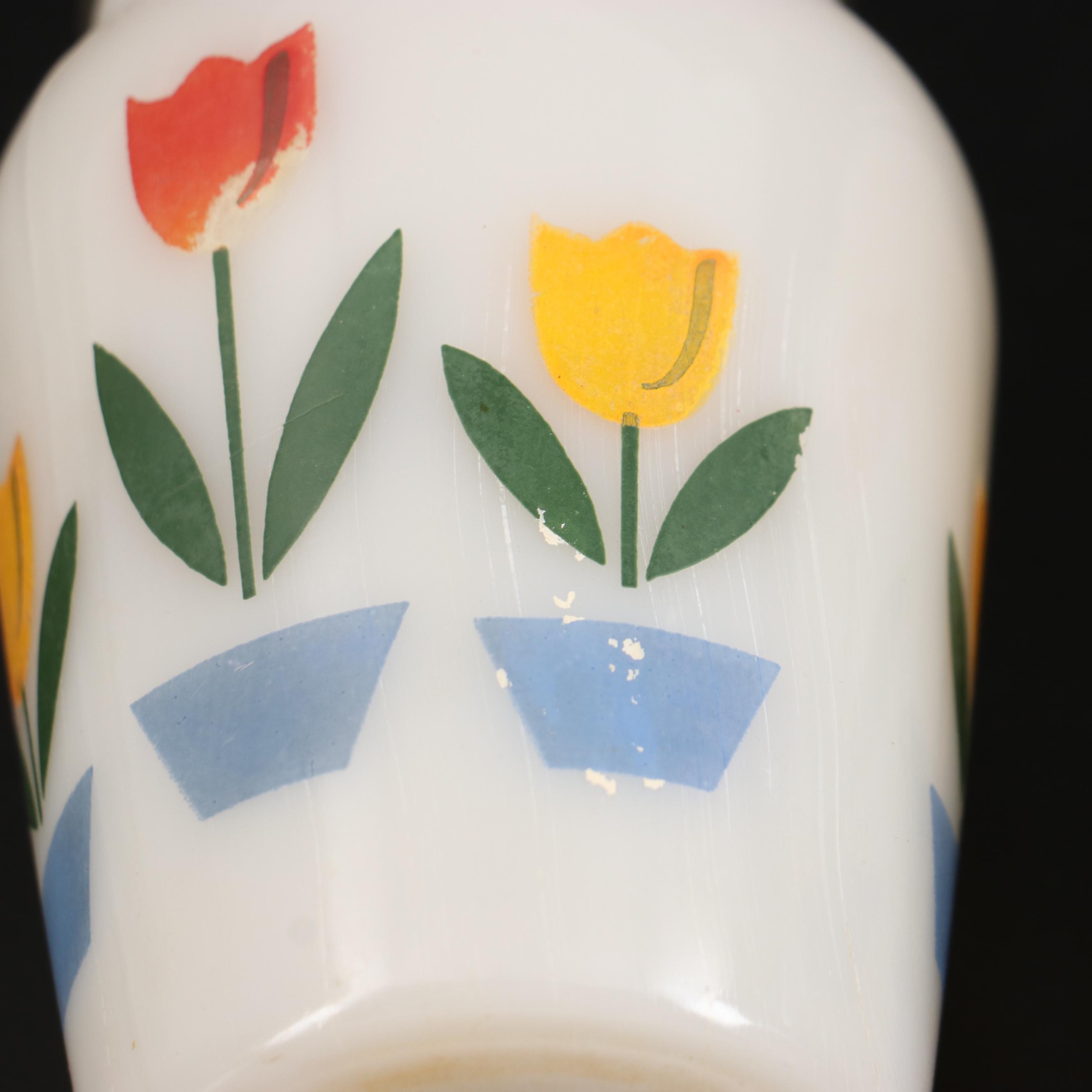 Anchor Hocking Fire-King "Tulip on White" Mixing Bowls, Drip Jars and Shakers