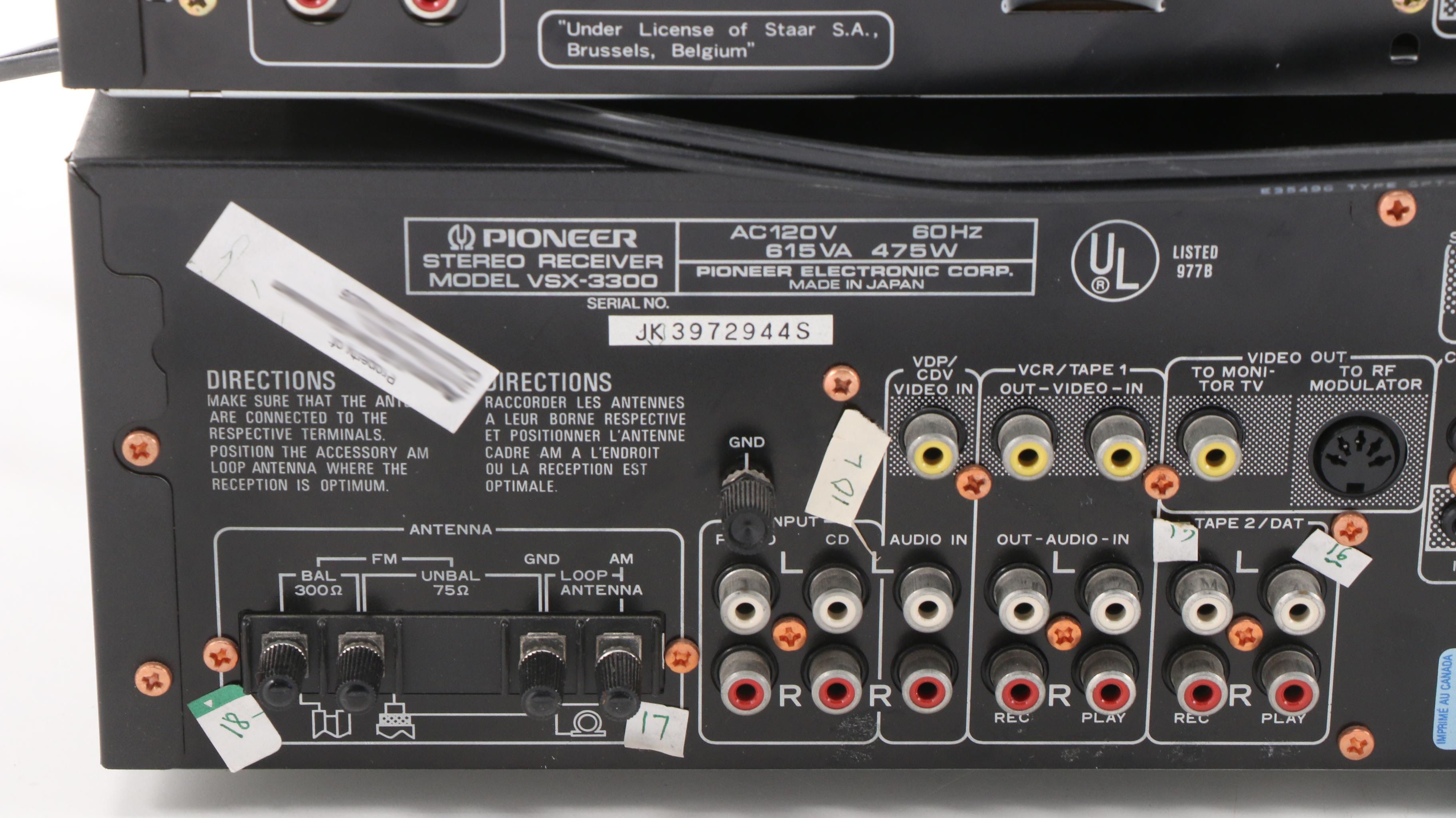 Pioneer Stereo Receiver, Cassette Tape Deck and 6-Disc CD Player, 1990s