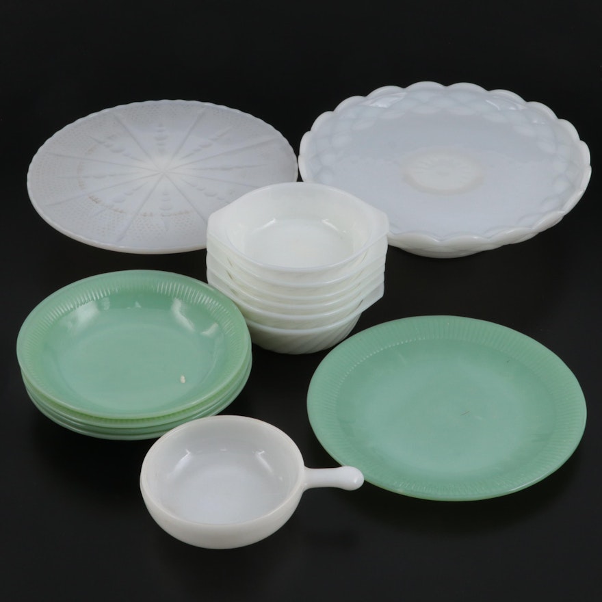 Anchor Hocking Fire-King Milk and Jadeite Glass Tableware, Early to Mid 20th C.