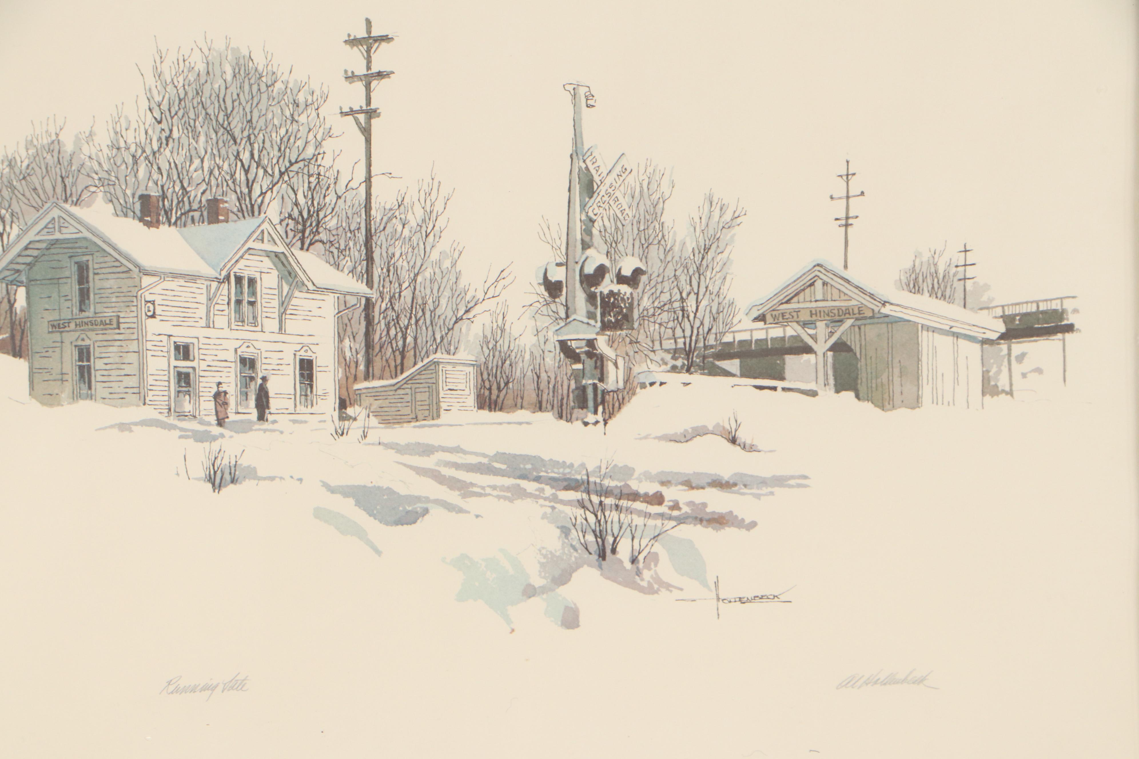 Albert Hollenbeck Offset Lithograph "Running Late"