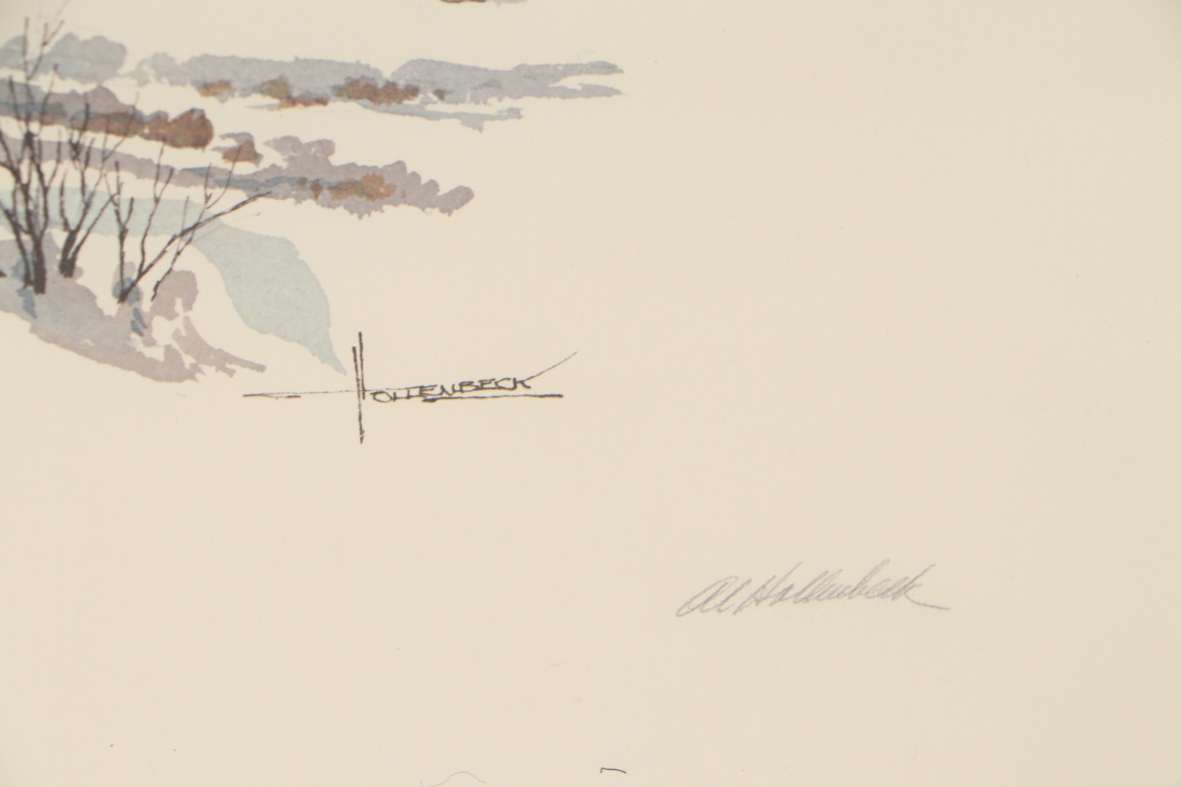 Albert Hollenbeck Offset Lithograph "Running Late"