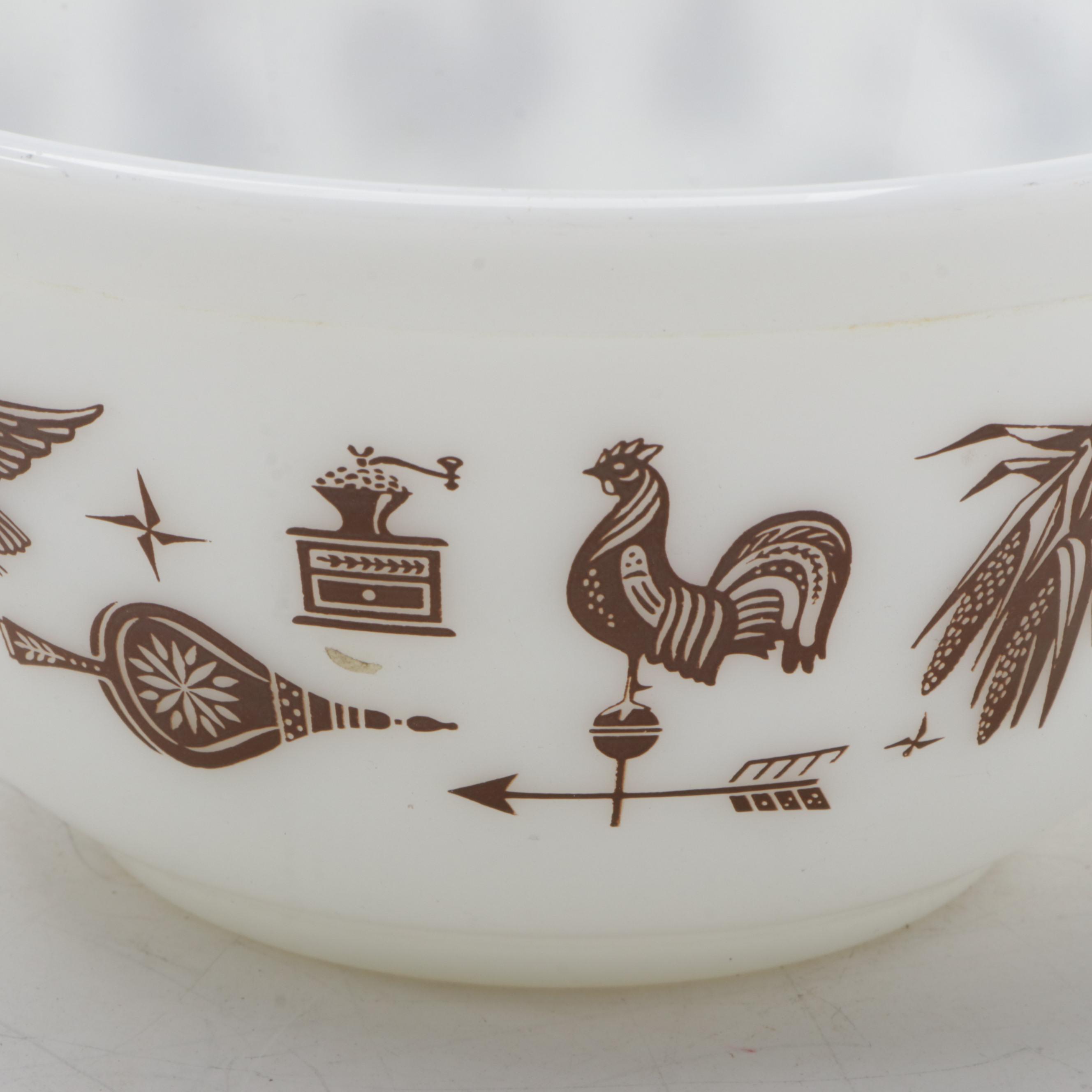 Pyrex "Forest Fancies" Nesting Bowls with Other Pyrex and Fire King Serveware