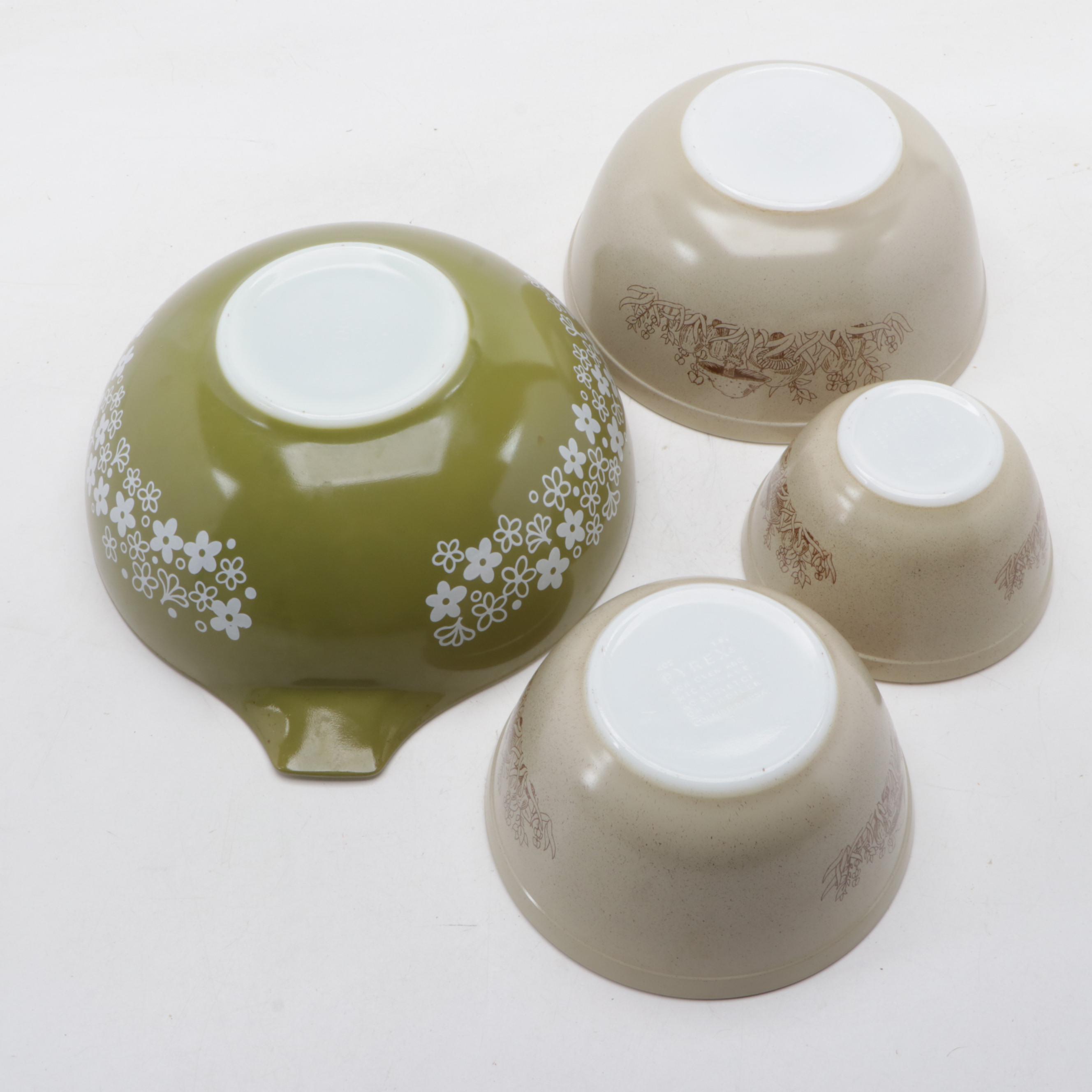 Pyrex "Forest Fancies" Nesting Bowls with Other Pyrex and Fire King Serveware