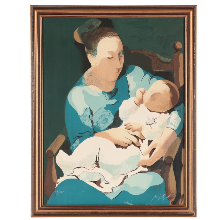 Manolo Ruiz Pipó Lithograph "Maternité Bleue," 1954