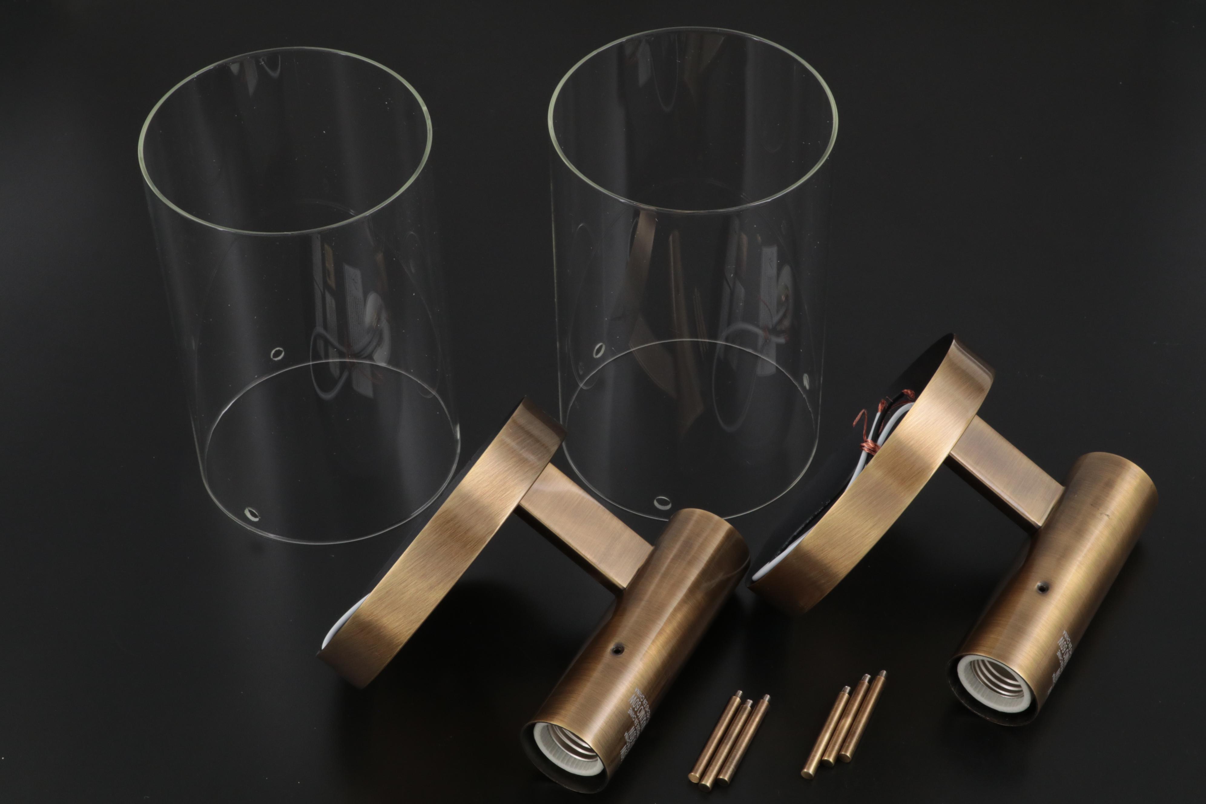 Pair of Ferguson Contemporary Bathroom Glass and Aged Brass Wall Sconces