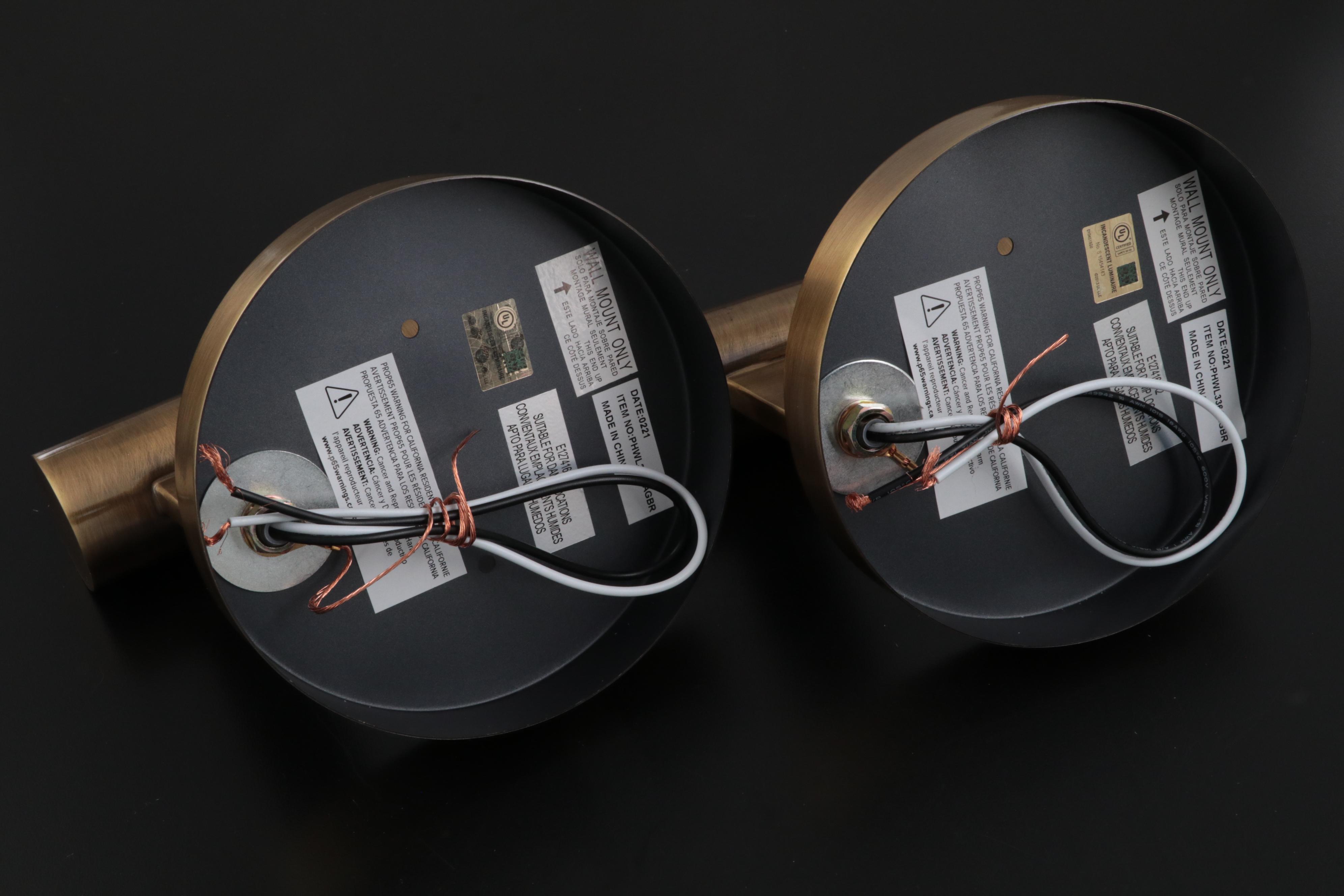 Pair of Ferguson Contemporary Bathroom Glass and Aged Brass Wall Sconces