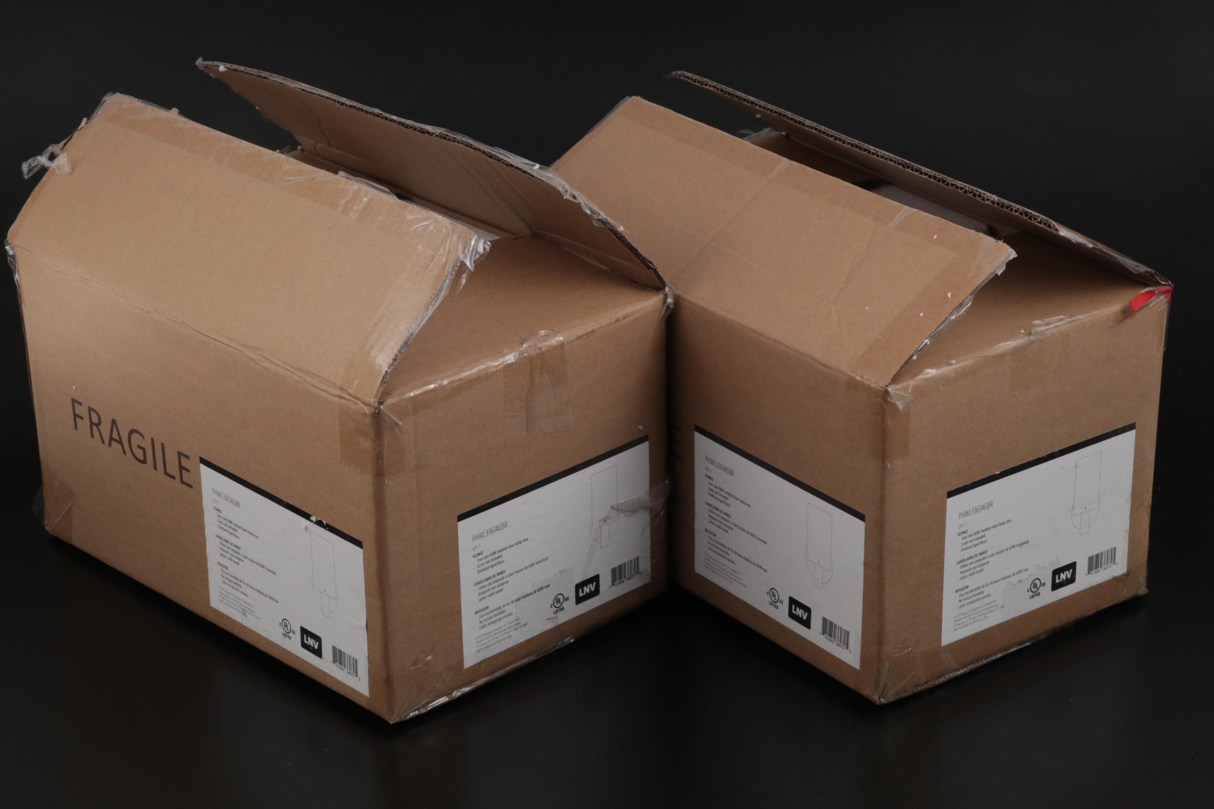 Pair of Ferguson Contemporary Bathroom Glass and Aged Brass Wall Sconces