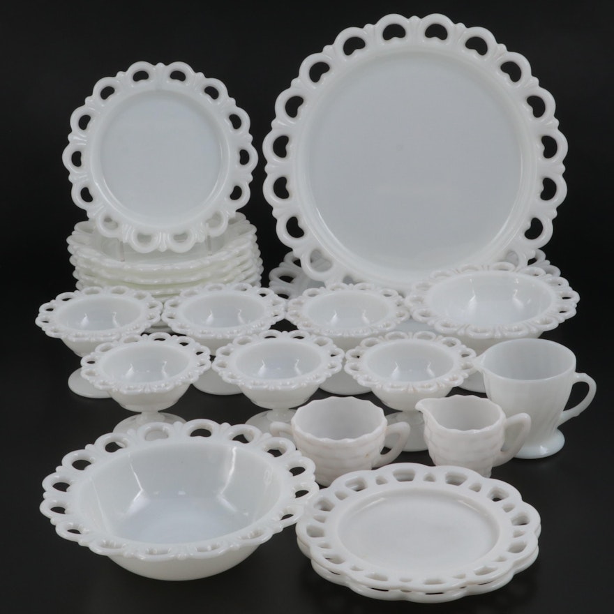 Anchor Hocking "Old Colony", "Fire-King", More Milk Glass Dinnerware, Mid-20th C