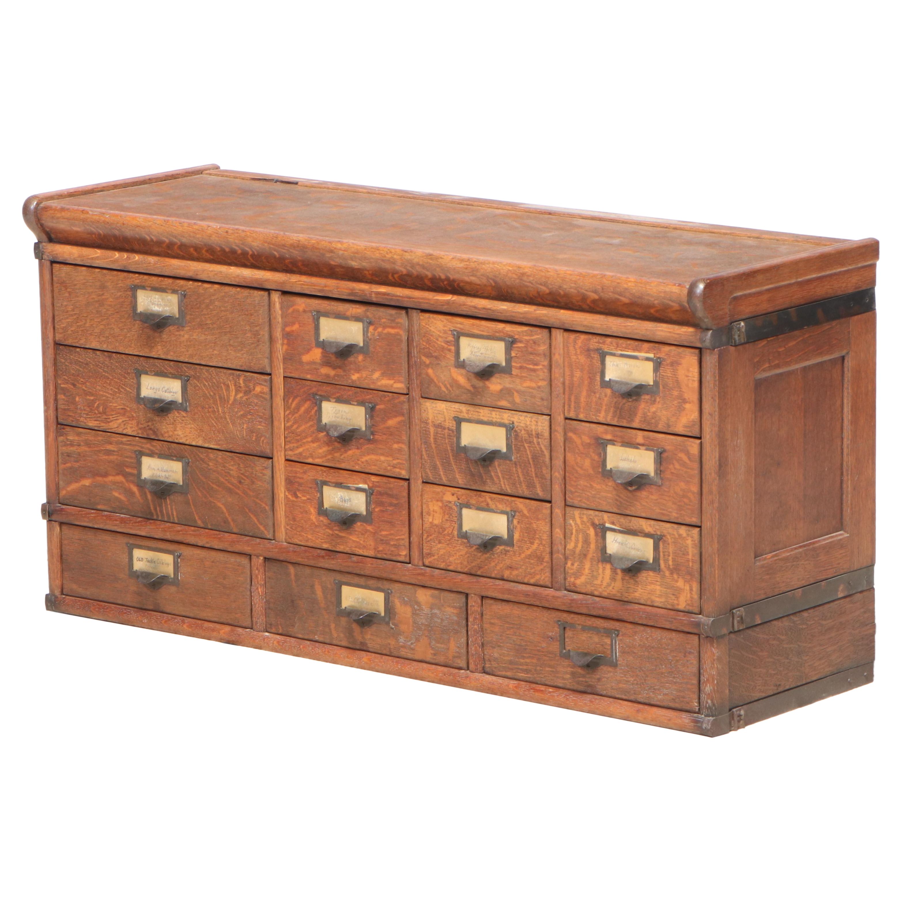 Quartersawn Oak Fifteen-Drawer Sectional File Cabinet, Early 20th Century