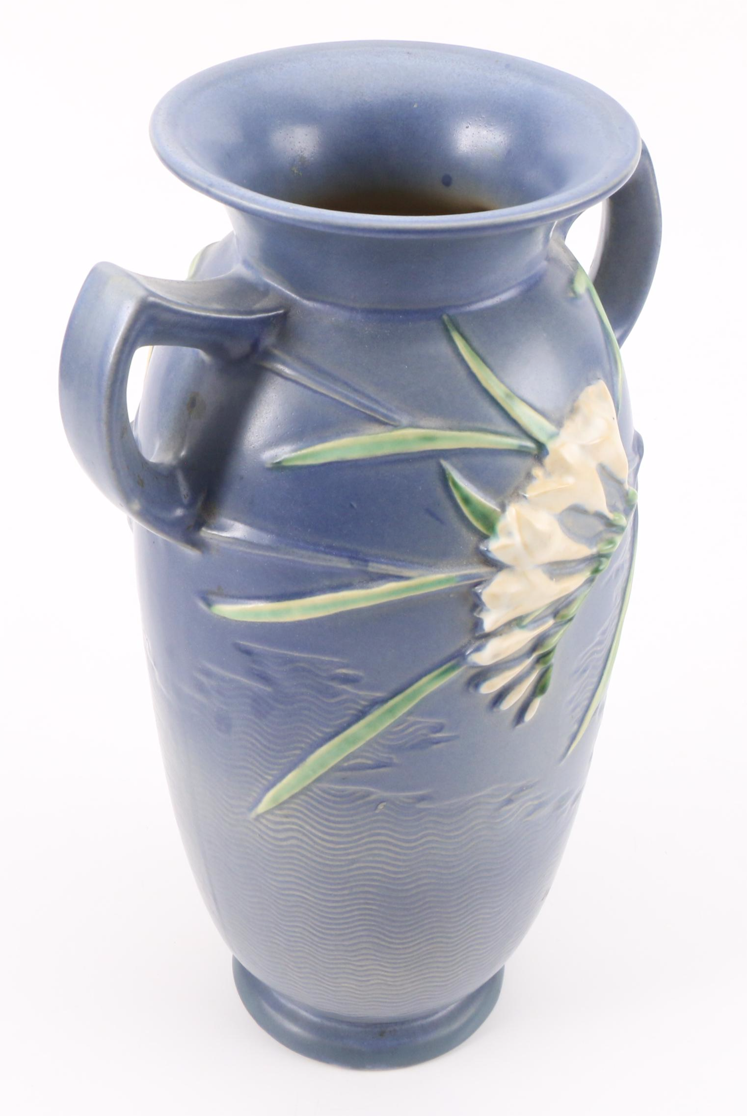 Roseville Pottery "Freesia" Blue Double-Handled Ceramic Vase, 1945