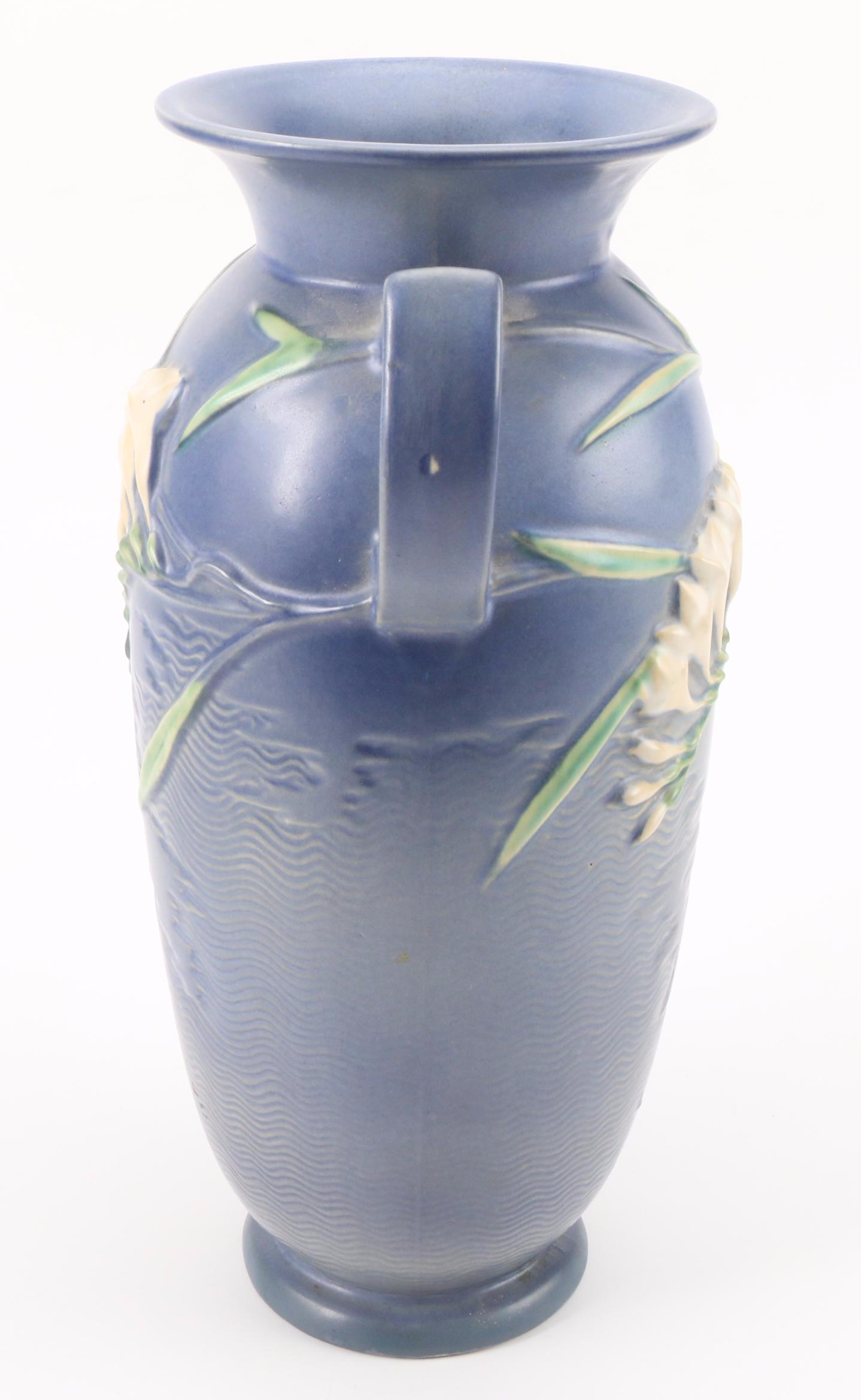 Roseville Pottery "Freesia" Blue Double-Handled Ceramic Vase, 1945