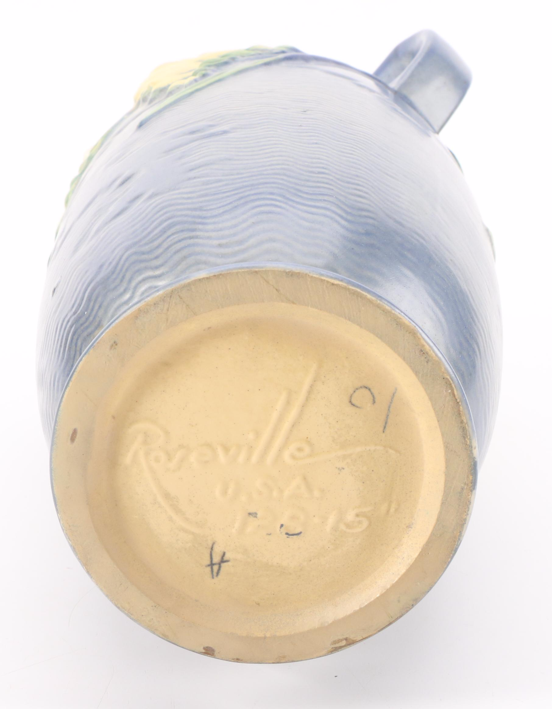 Roseville Pottery "Freesia" Blue Double-Handled Ceramic Vase, 1945