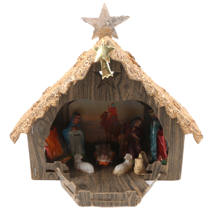 Hand Assembled Veneer and Plastic Christmas Nativity