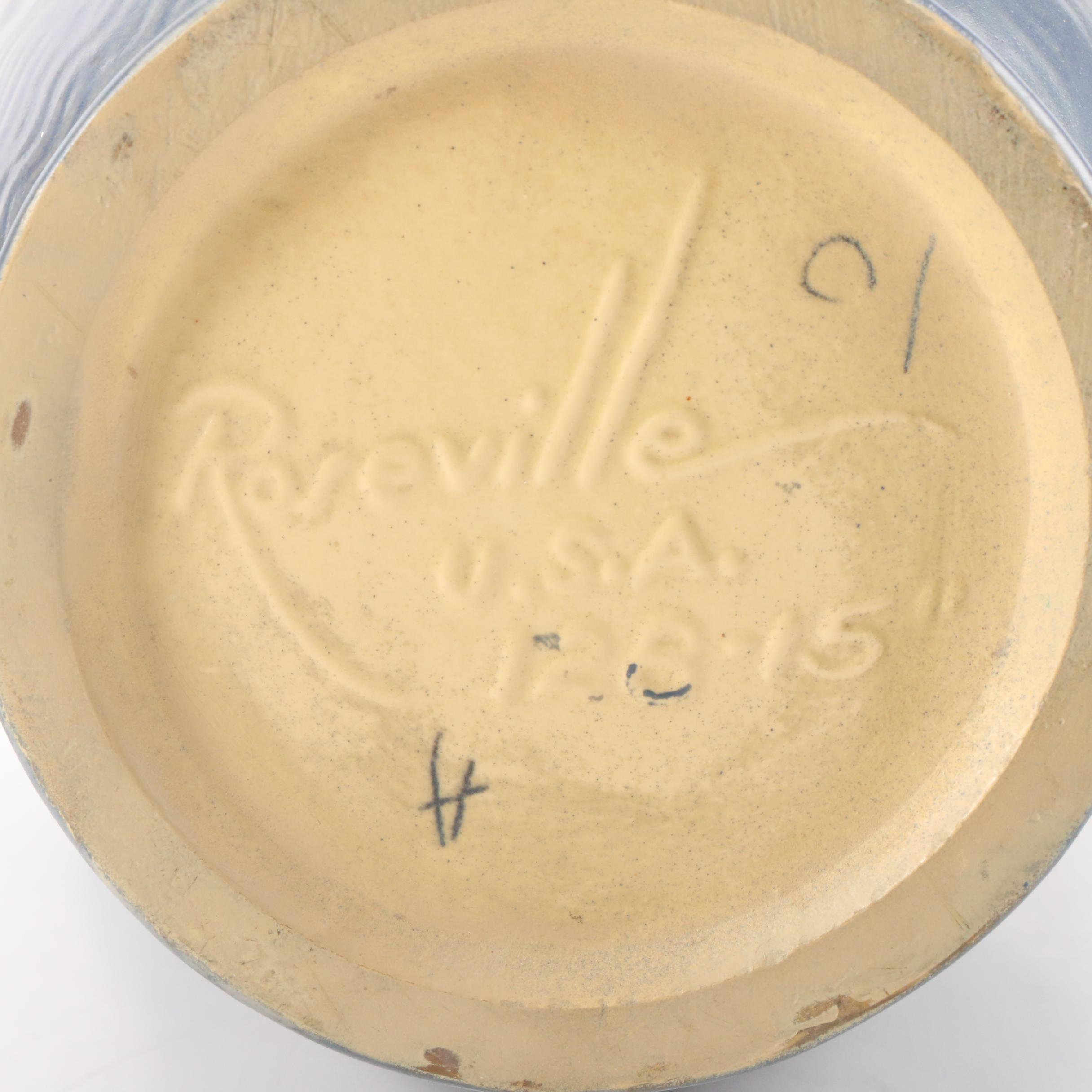 Roseville Pottery "Freesia" Blue Double-Handled Ceramic Vase, 1945