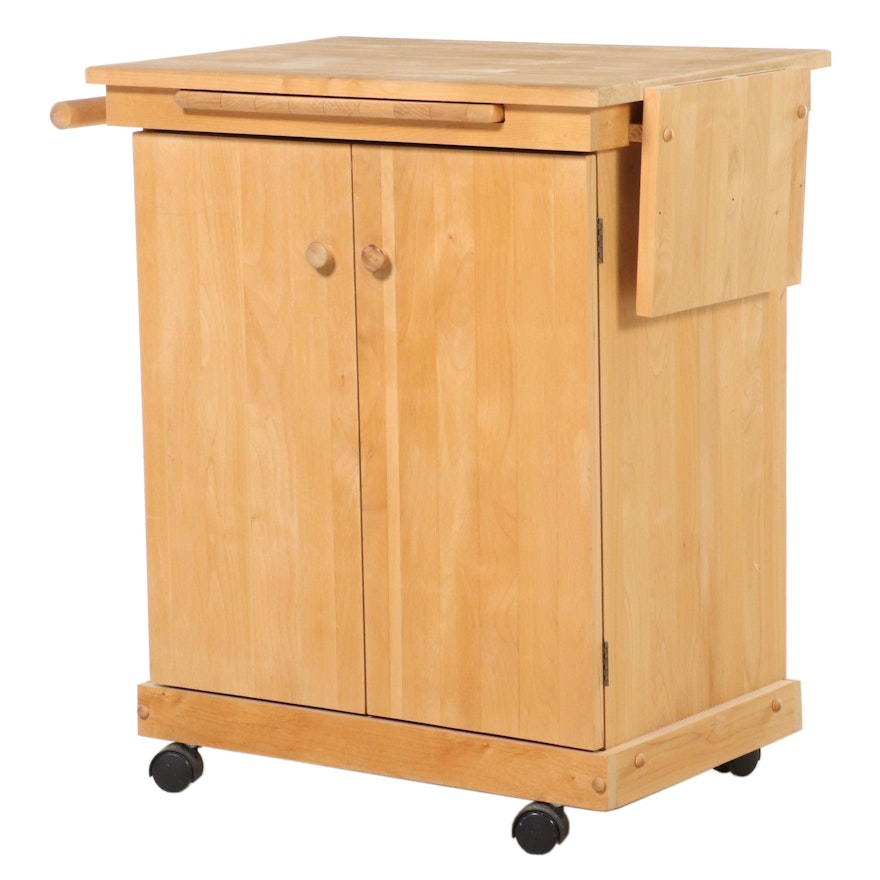 Butcher Block Style Maple Kitchen Cart Cabinet