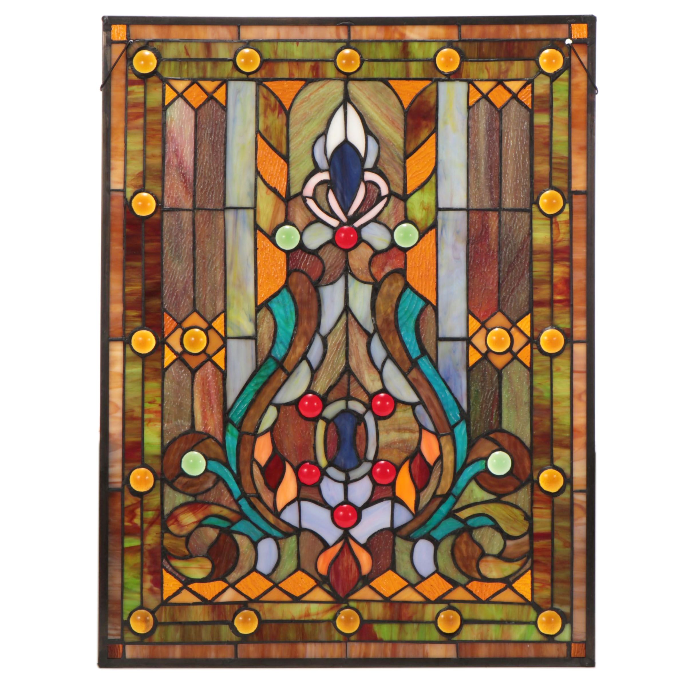 Floral Decorative Stained Glass Hanging, Circa 2000
