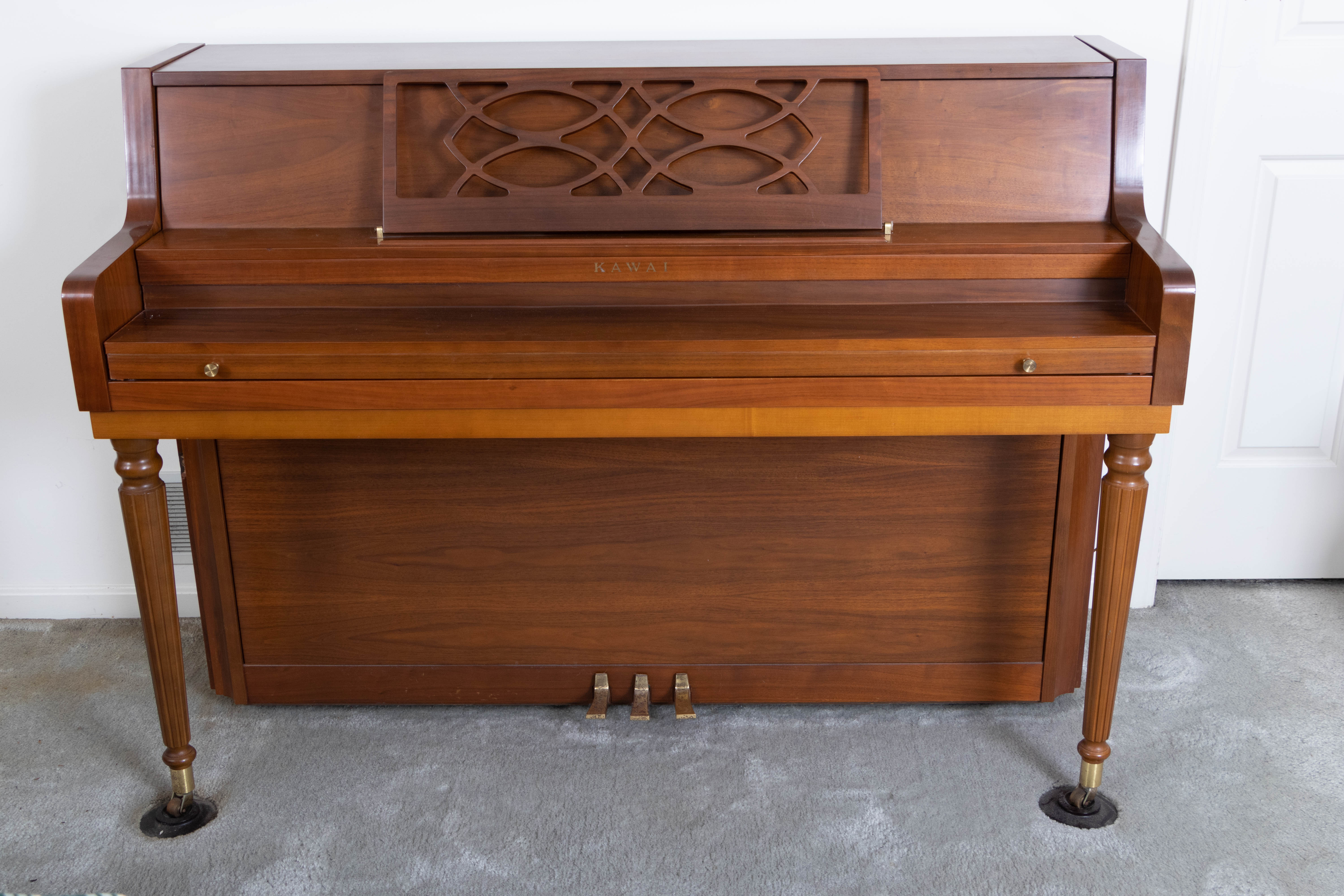 Kawai Walnut Upright Piano and Matching Piano Bench, 1969