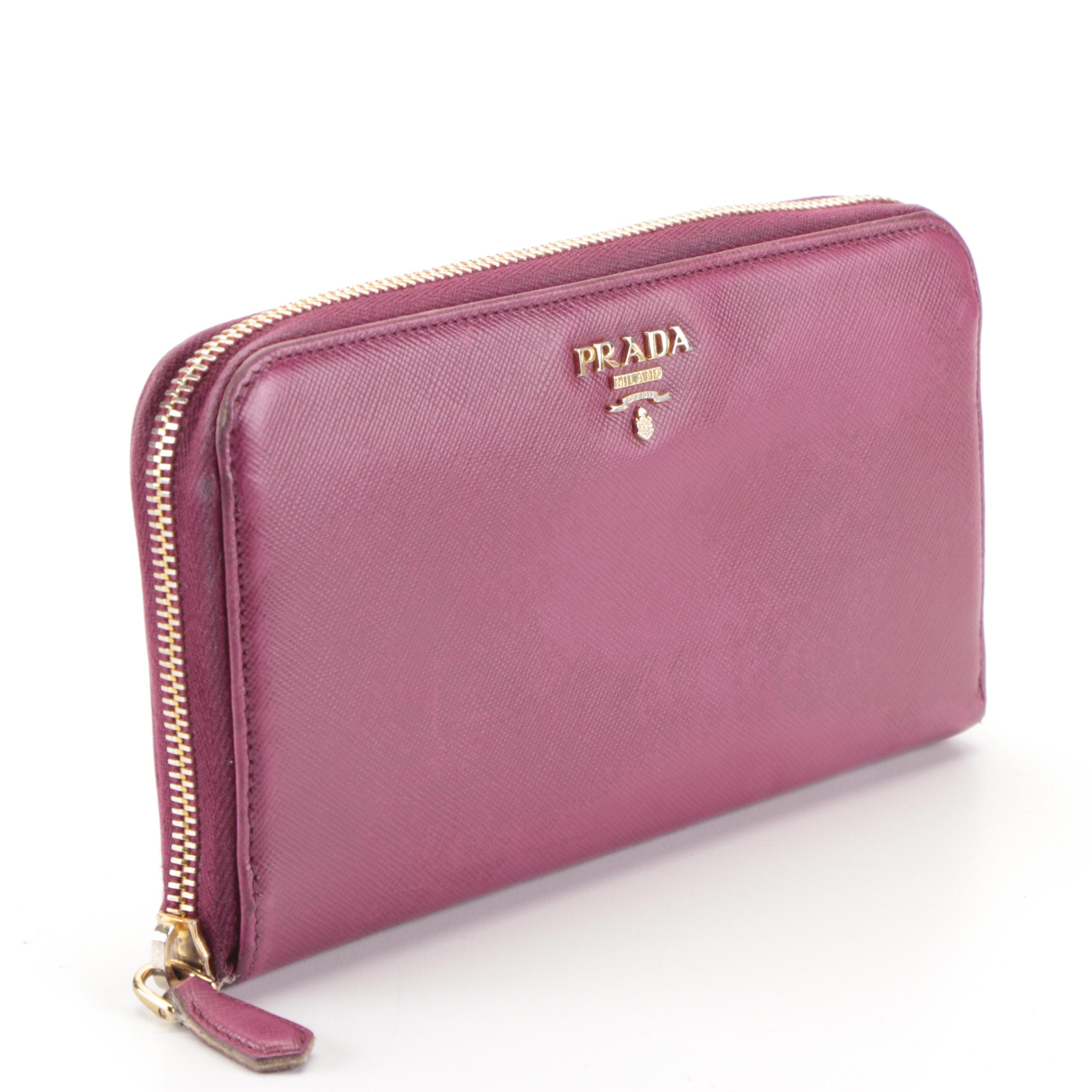 Prada Zip-Around Long Wallet in Dark Fuchsia Saffiano Leather