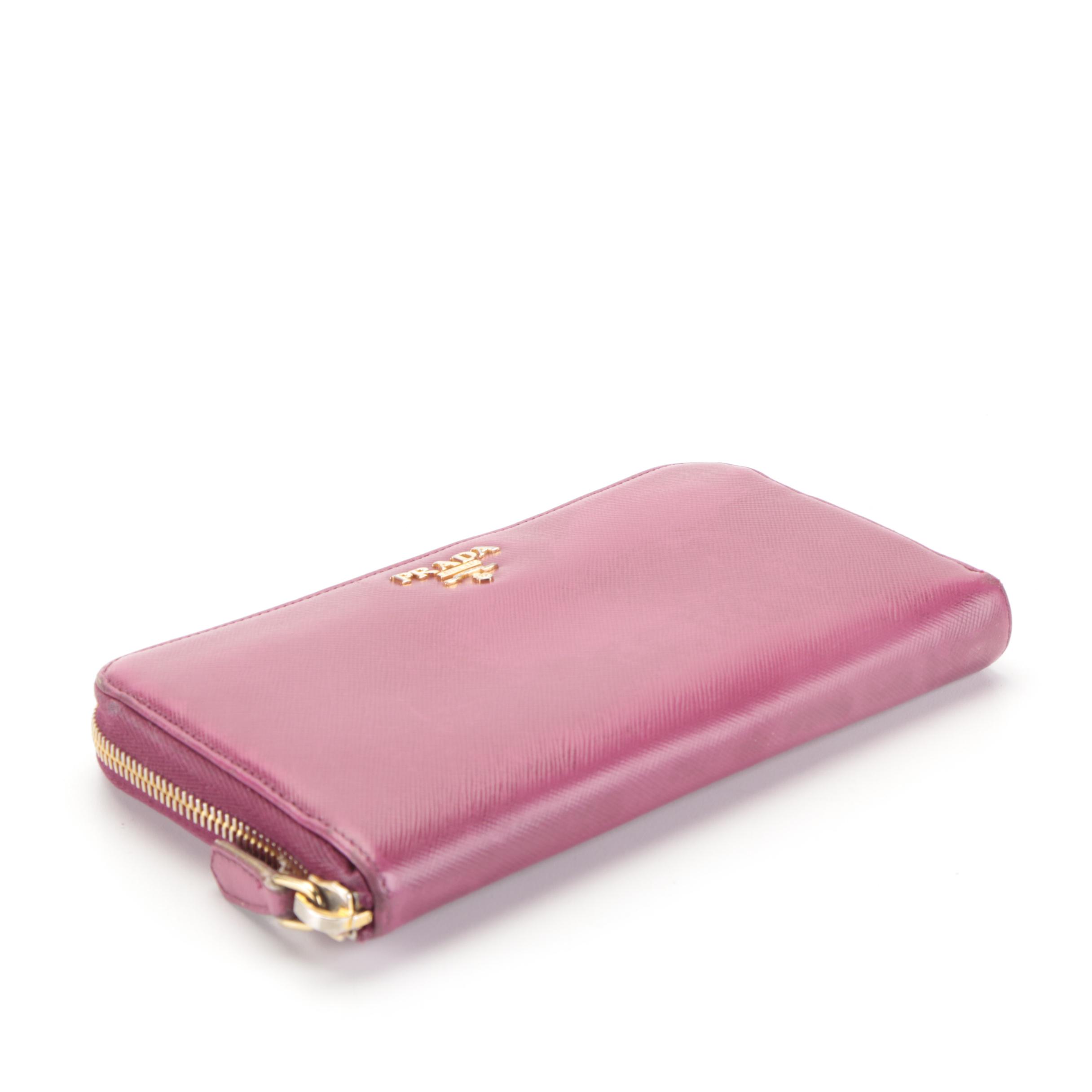 Prada Zip-Around Long Wallet in Dark Fuchsia Saffiano Leather