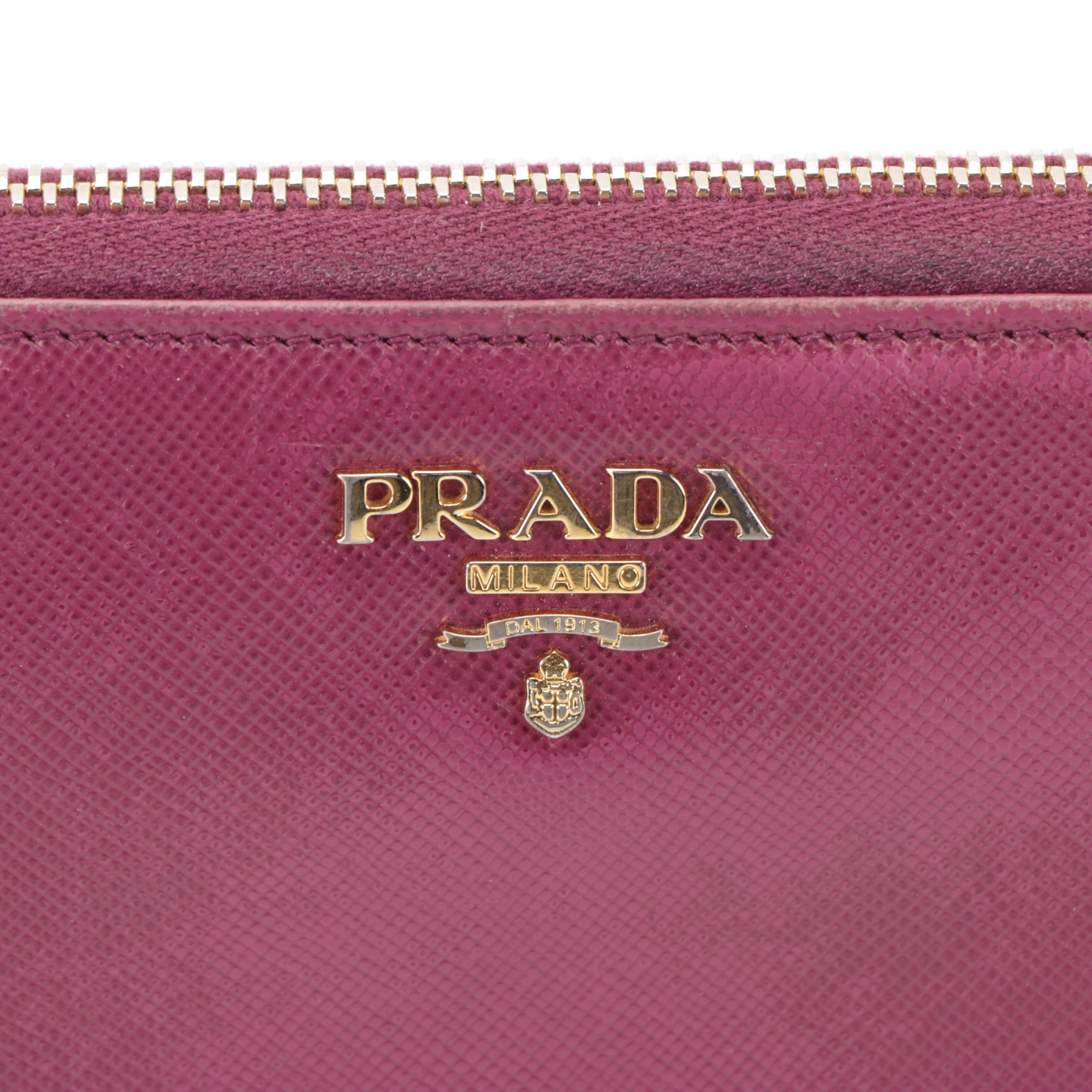 Prada Zip-Around Long Wallet in Dark Fuchsia Saffiano Leather
