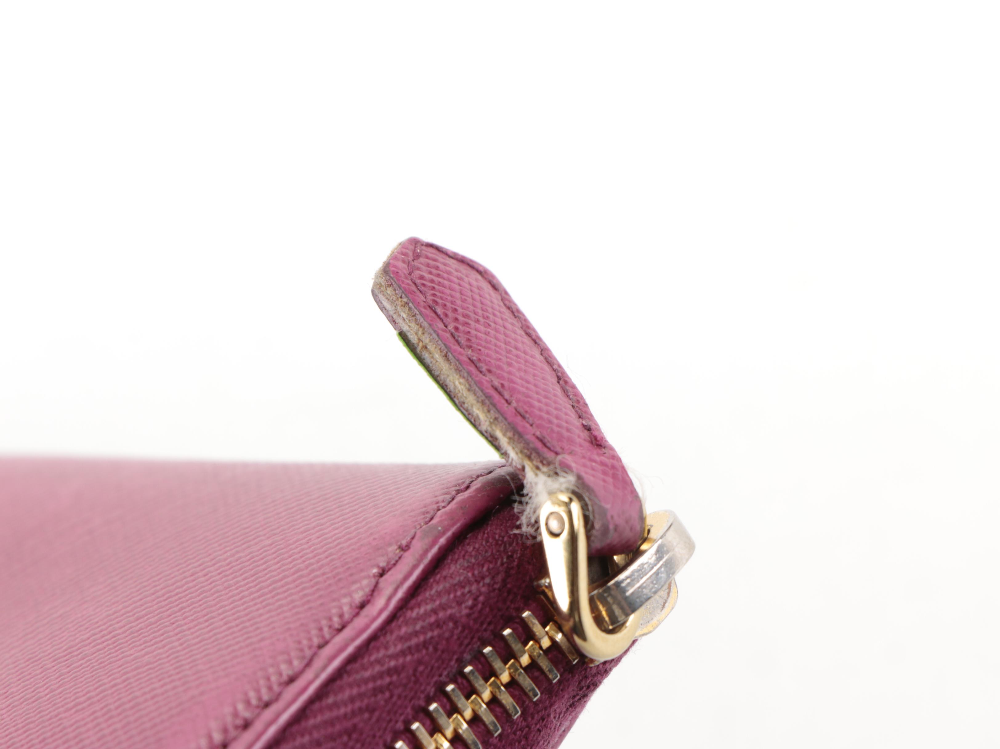 Prada Zip-Around Long Wallet in Dark Fuchsia Saffiano Leather