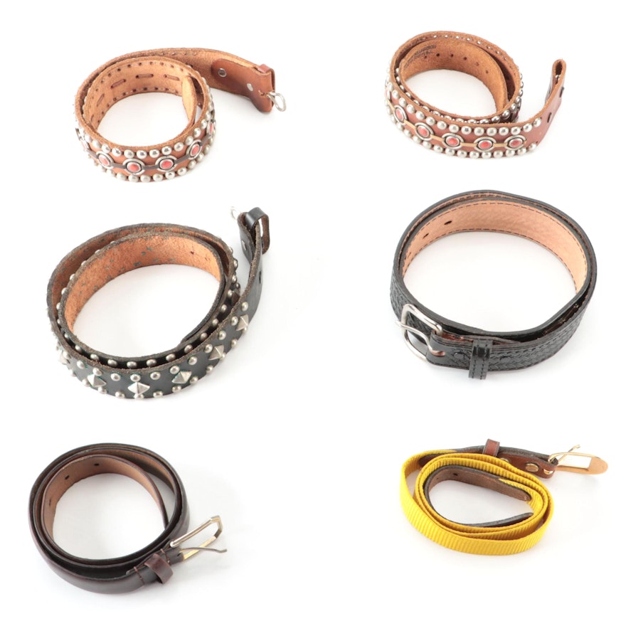 Studded Leather Belt Straps and Other Belts Including Brushy Creek