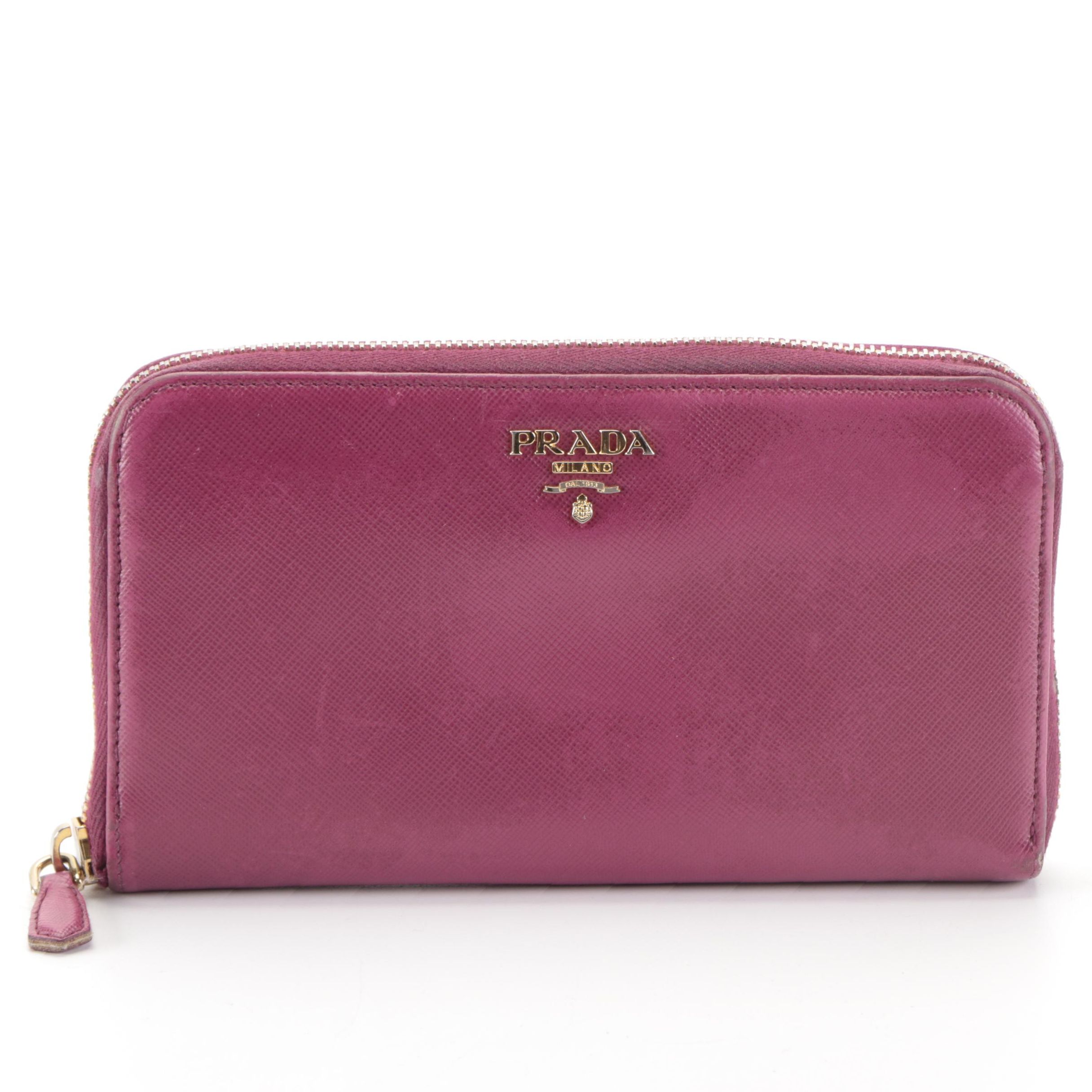 Prada Zip-Around Long Wallet in Dark Fuchsia Saffiano Leather