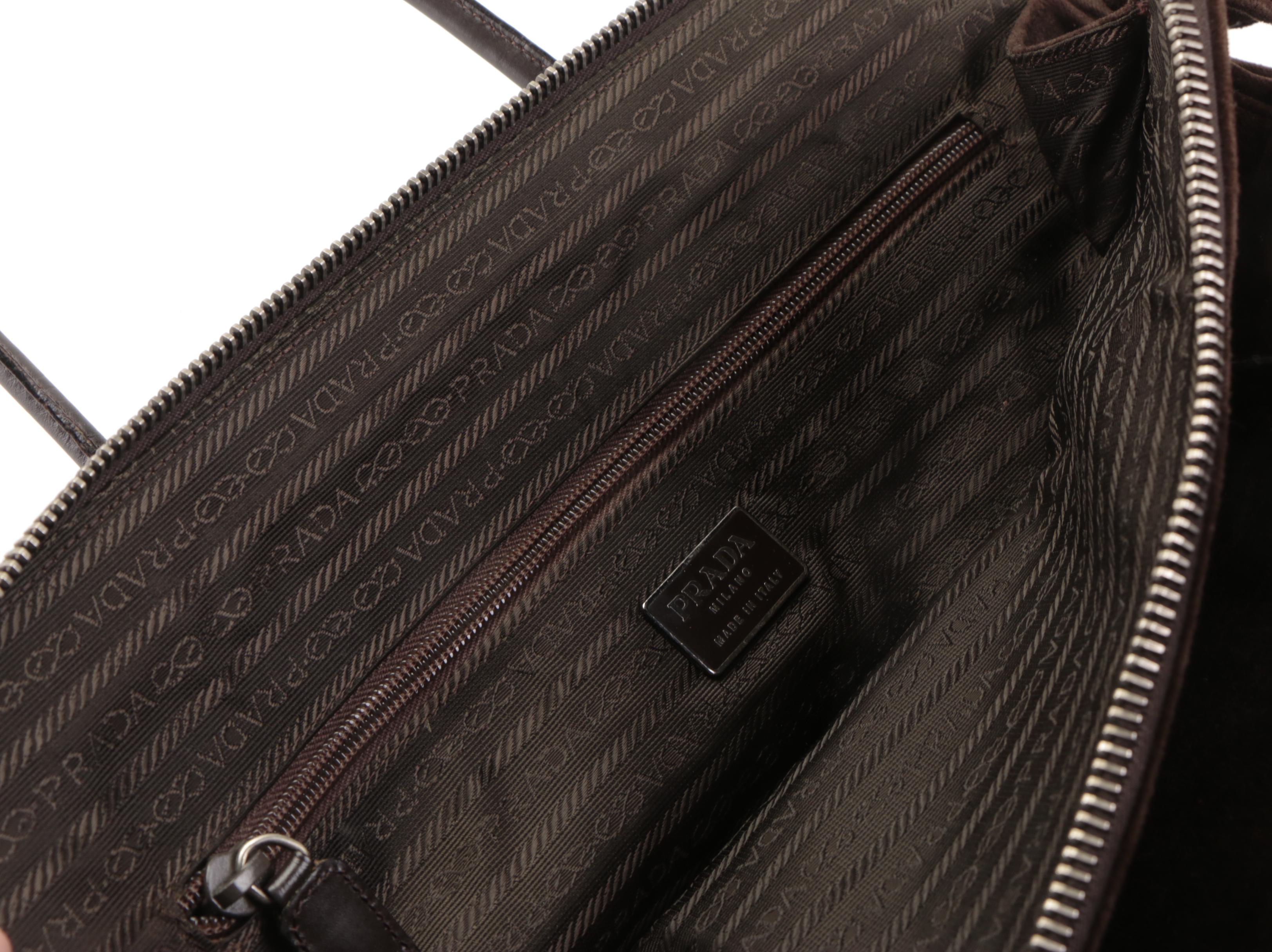 Prada Zip Domed Handbag in Dark Brown Velvet and Leather with Detachable Strap