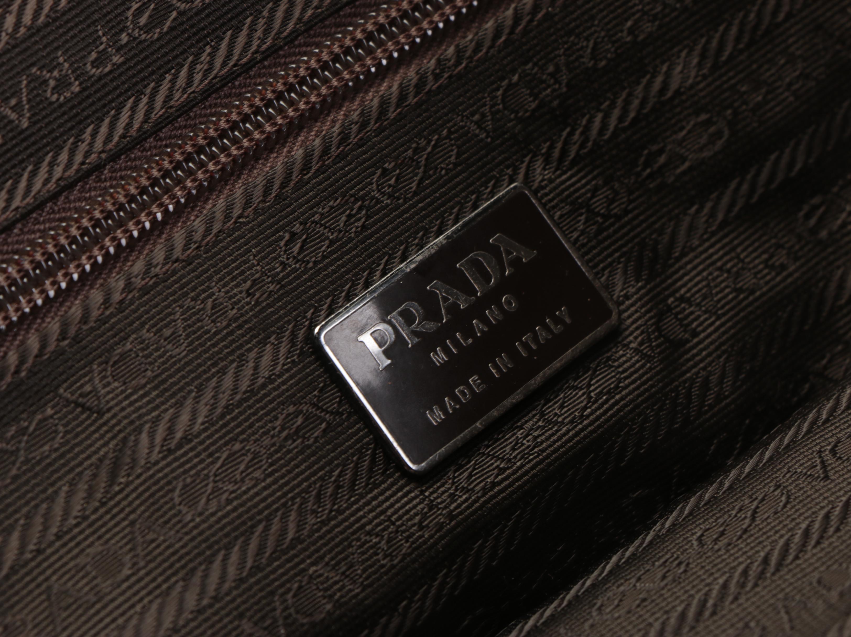 Prada Zip Domed Handbag in Dark Brown Velvet and Leather with Detachable Strap