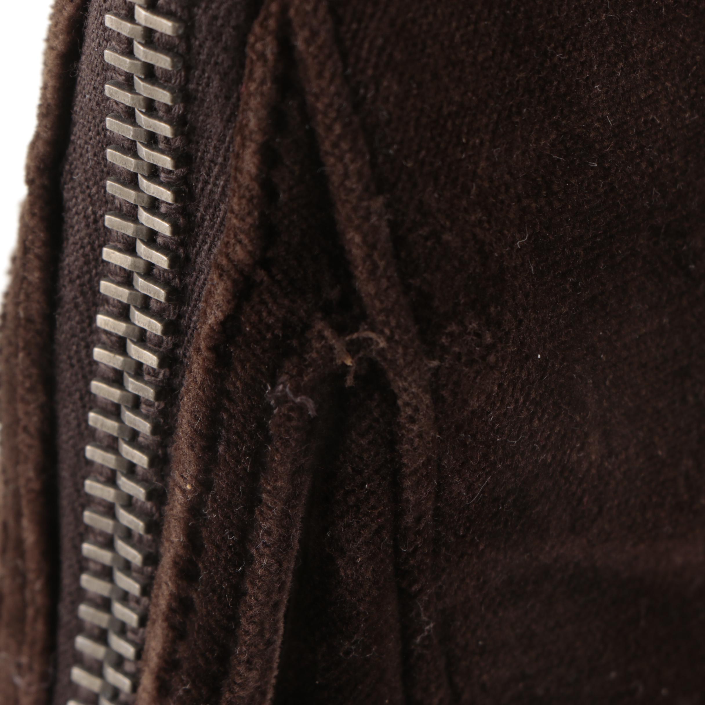 Prada Zip Domed Handbag in Dark Brown Velvet and Leather with Detachable Strap