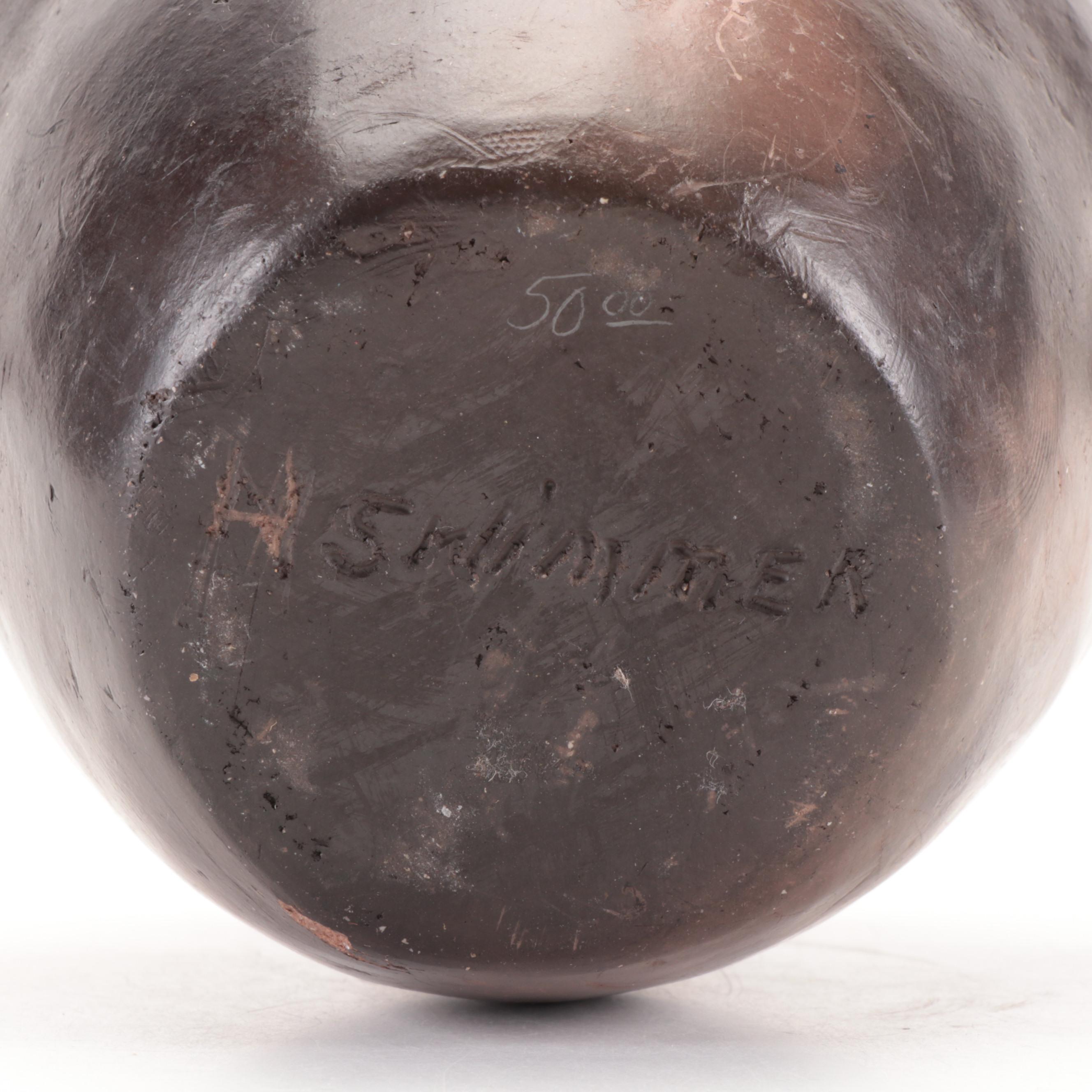 Amanda Swimmer Signed Cherokee Pit Fired Bear Head Pottery Vessel, 20th Century