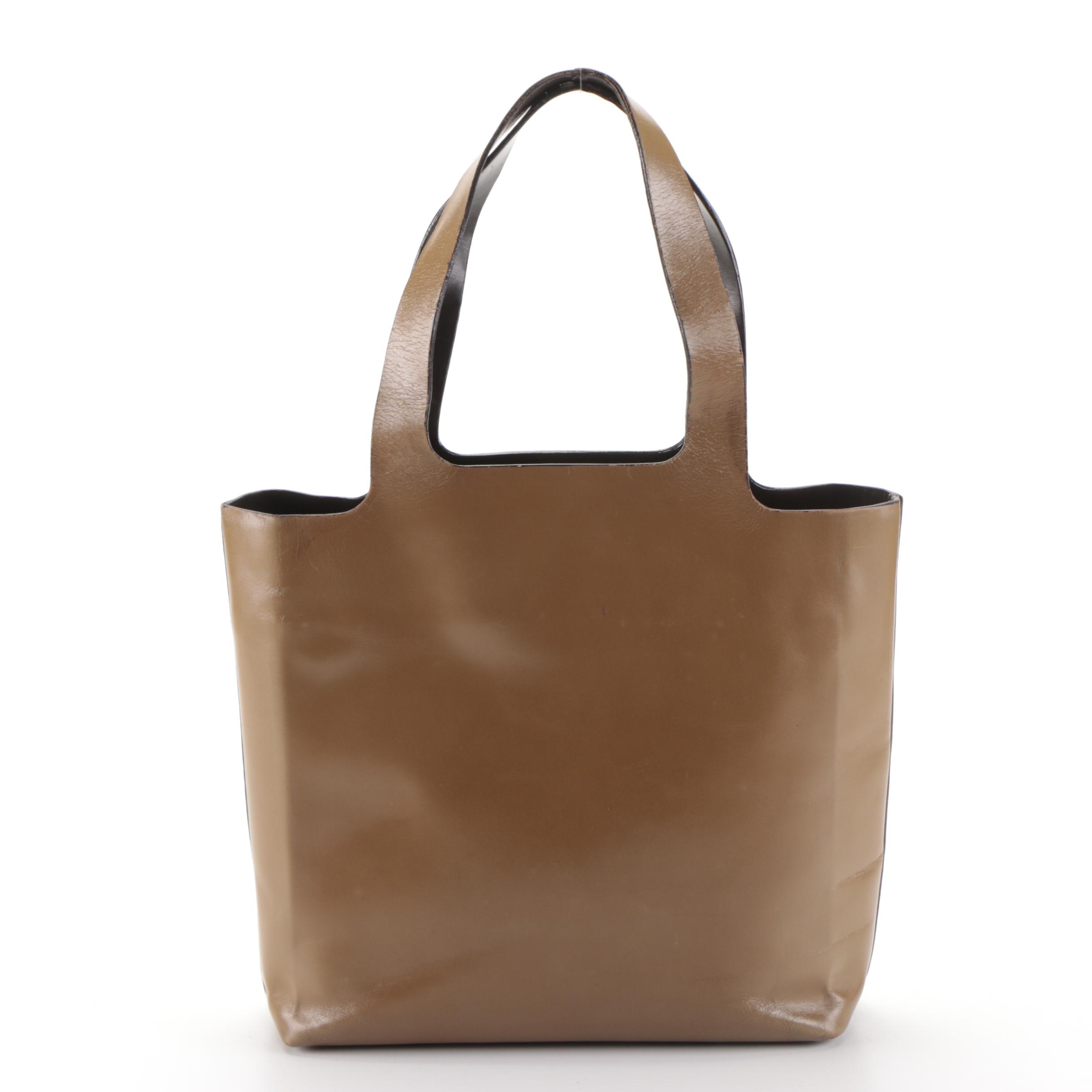 Prada Front-Pocket Small Tote Bag in Brown Smooth Calfskin Leather