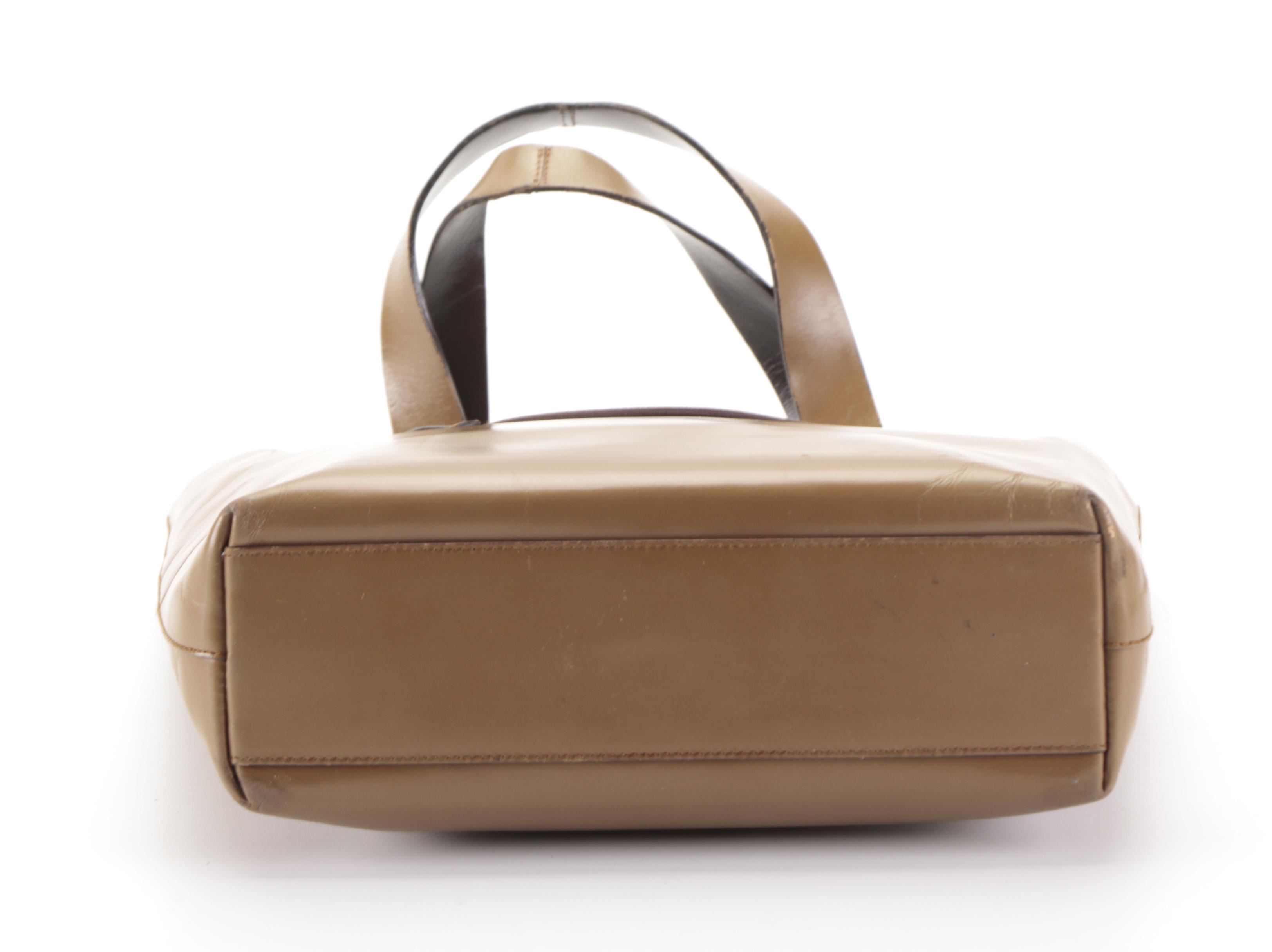 Prada Front-Pocket Small Tote Bag in Brown Smooth Calfskin Leather