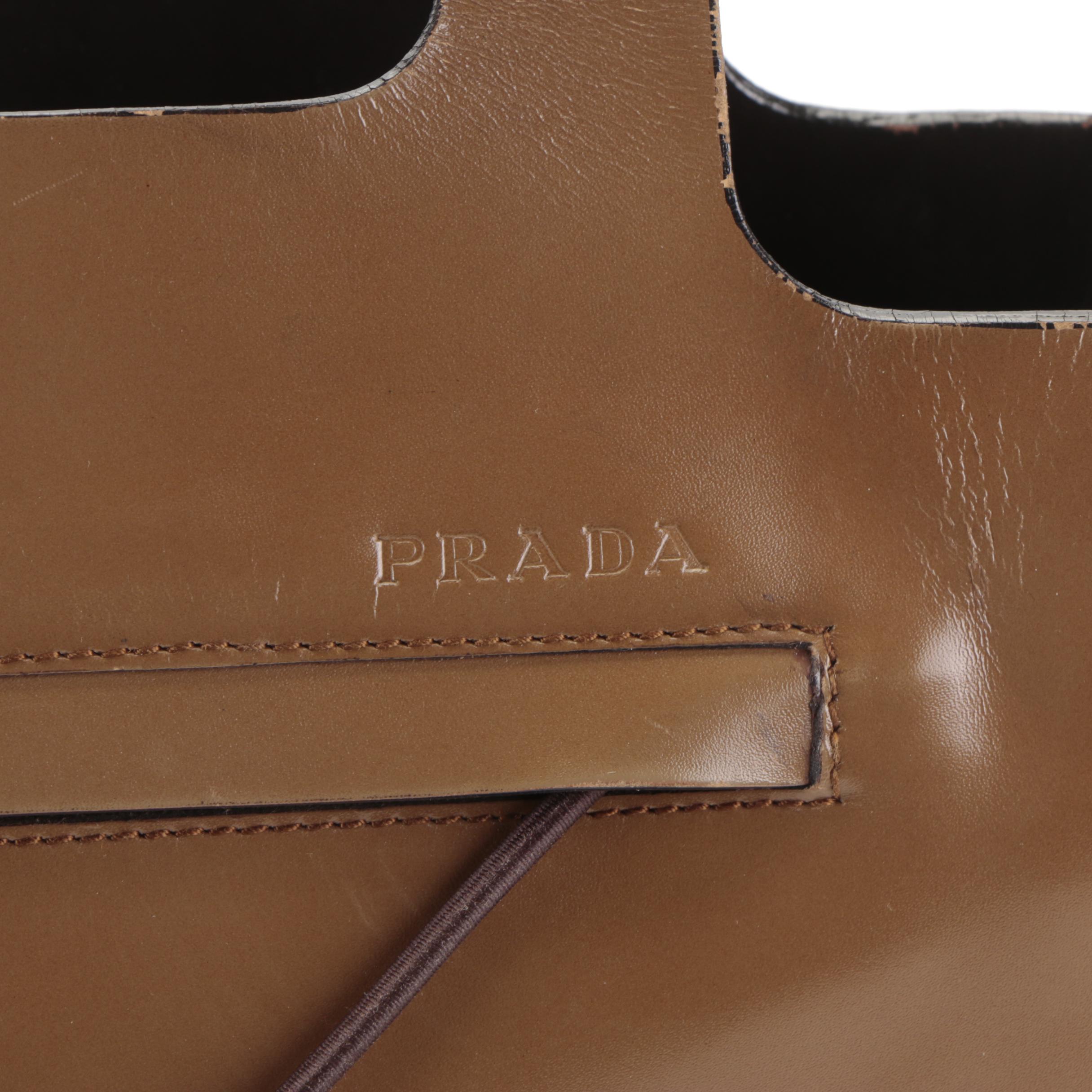 Prada Front-Pocket Small Tote Bag in Brown Smooth Calfskin Leather