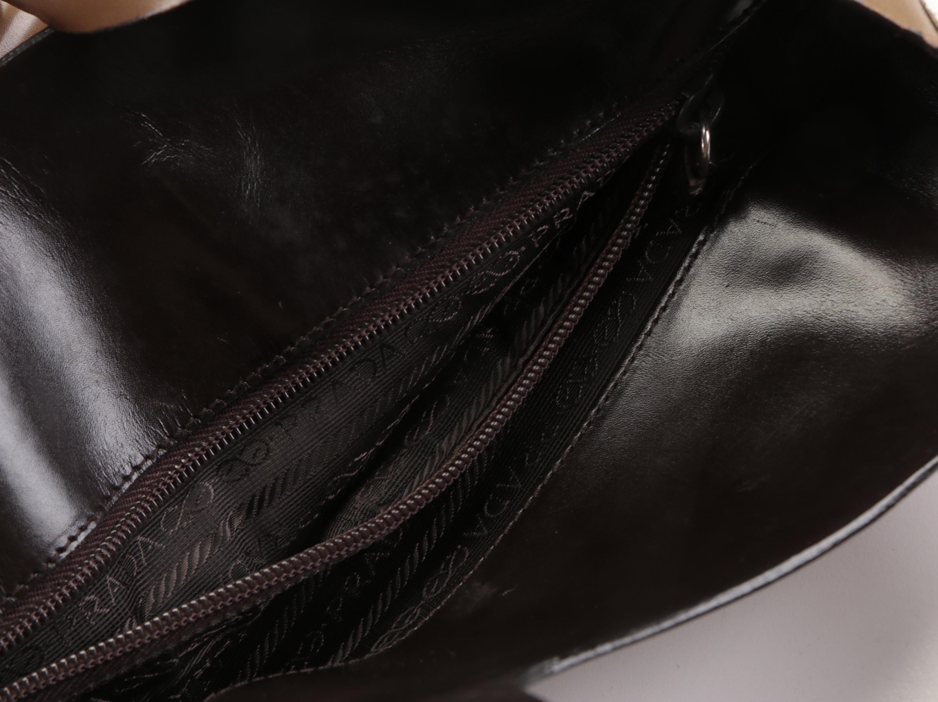 Prada Front-Pocket Small Tote Bag in Brown Smooth Calfskin Leather