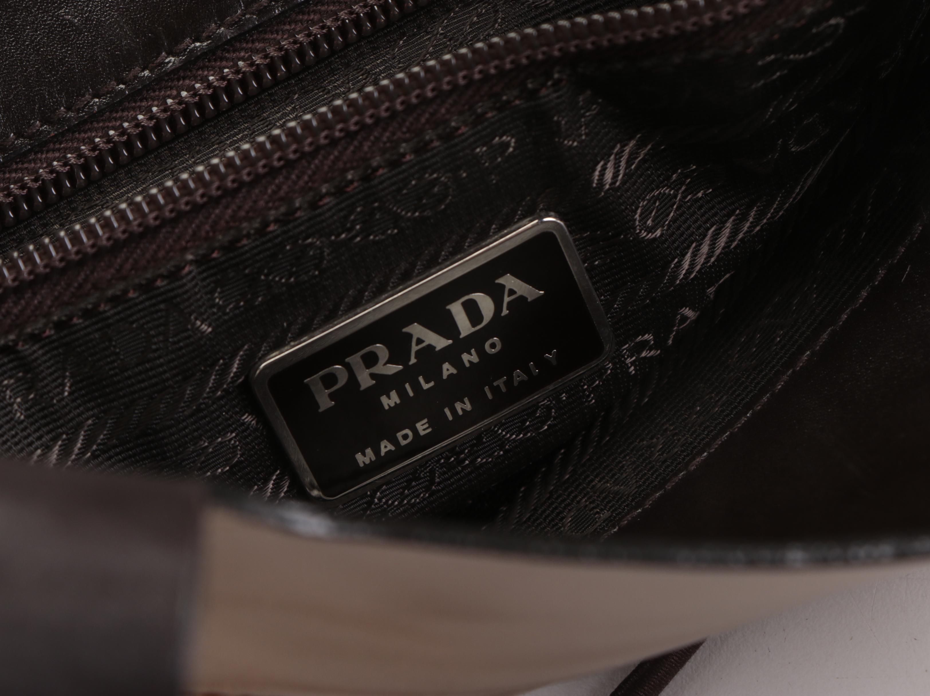 Prada Front-Pocket Small Tote Bag in Brown Smooth Calfskin Leather