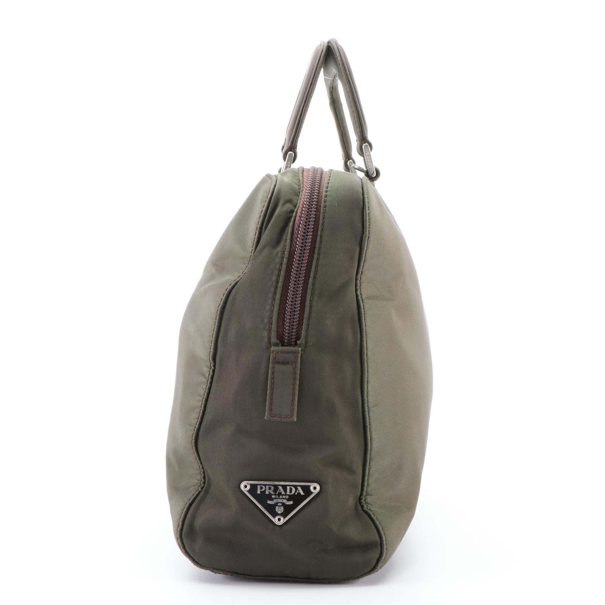 Prada Two-Way Bag B8898 in Dark Olive Green Tessuto Nastro